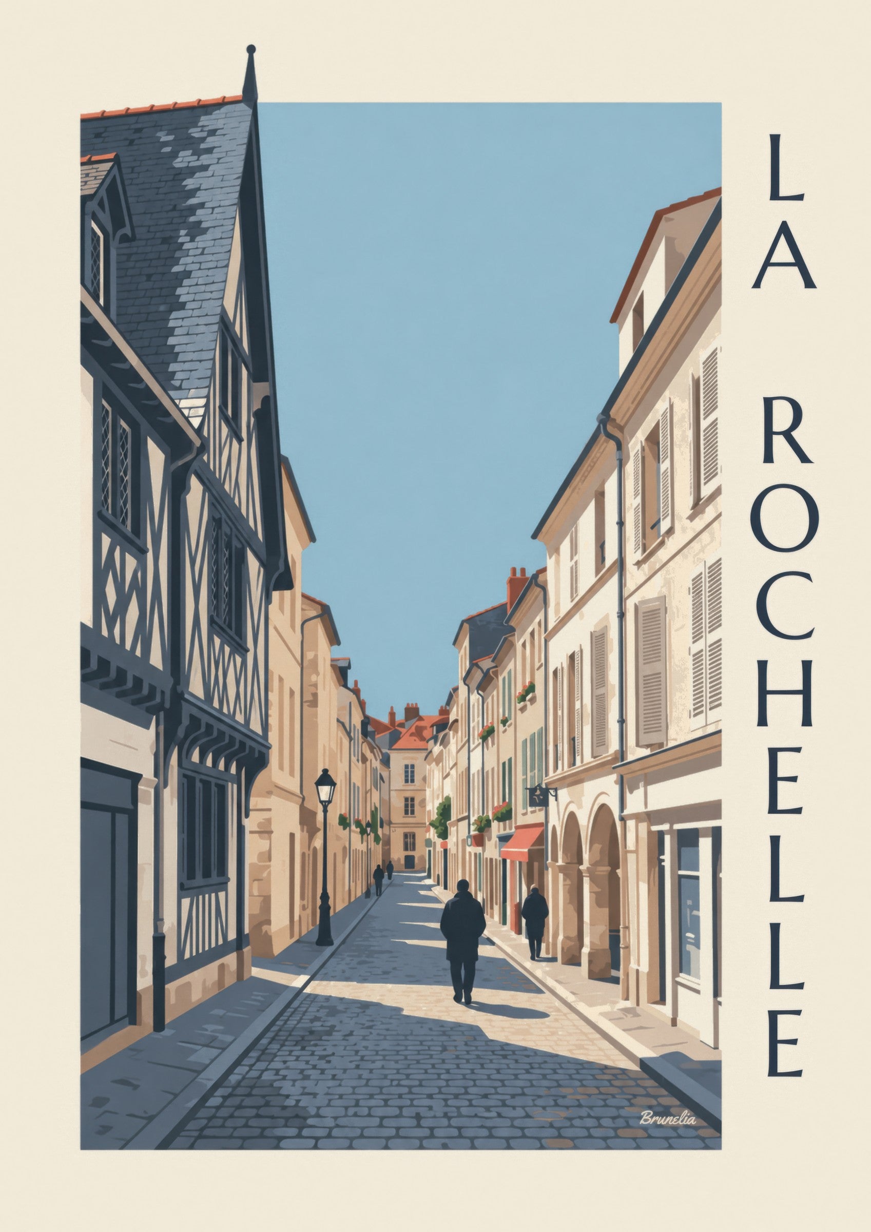Plakát hrázděného domu v La Rochelle: detailní záběr