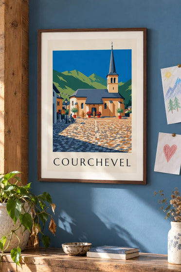 Plakát Courchevel, kostel Saint-Bon : v rámu na zdi
