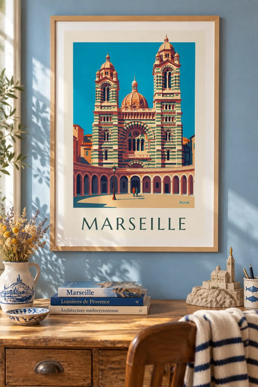 Plakát katedrály La Major v Marseille : v rámu na zdi