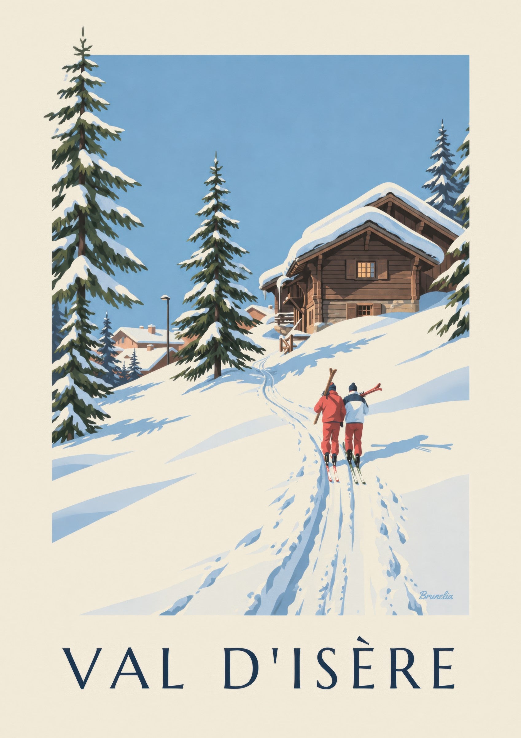 Plakát Val d'Isère, lyžaři ve sněhu: detailní záběr