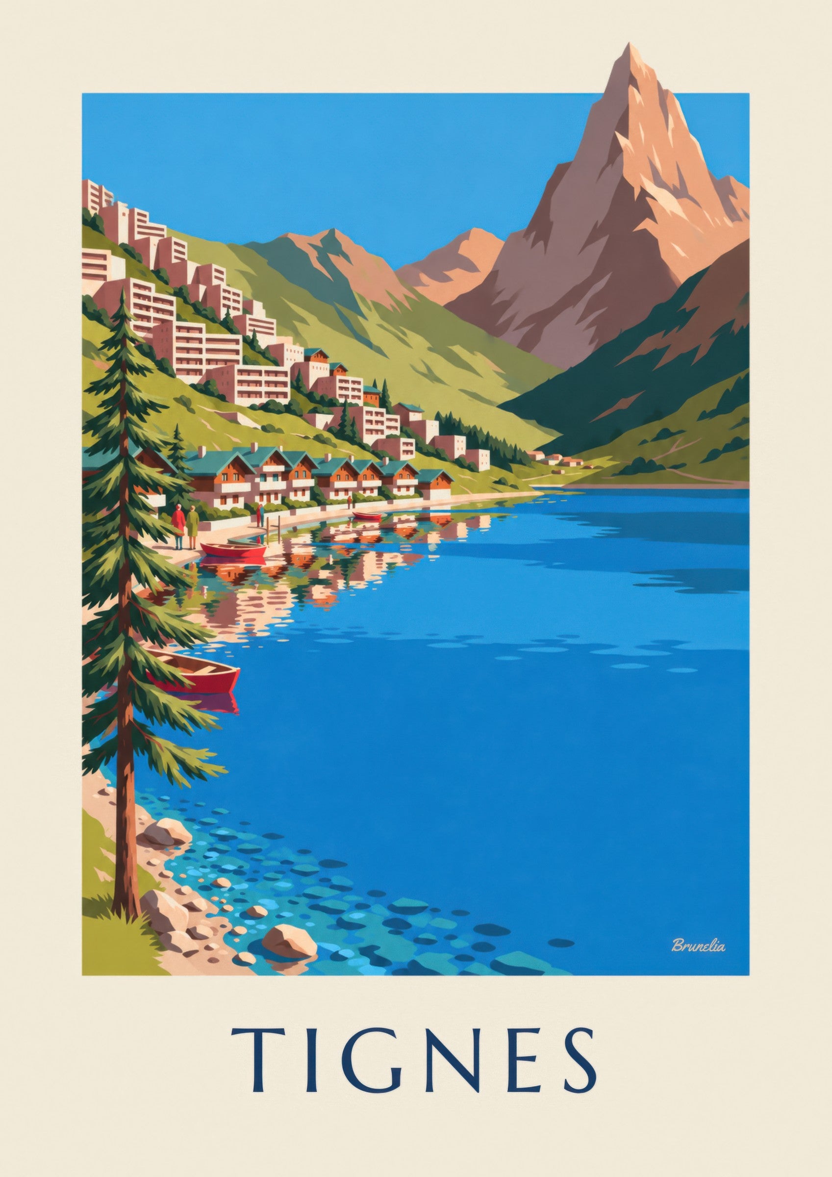 Plakát Tignes, jezero a Tignes-Le Lac v létě: detailní záběr