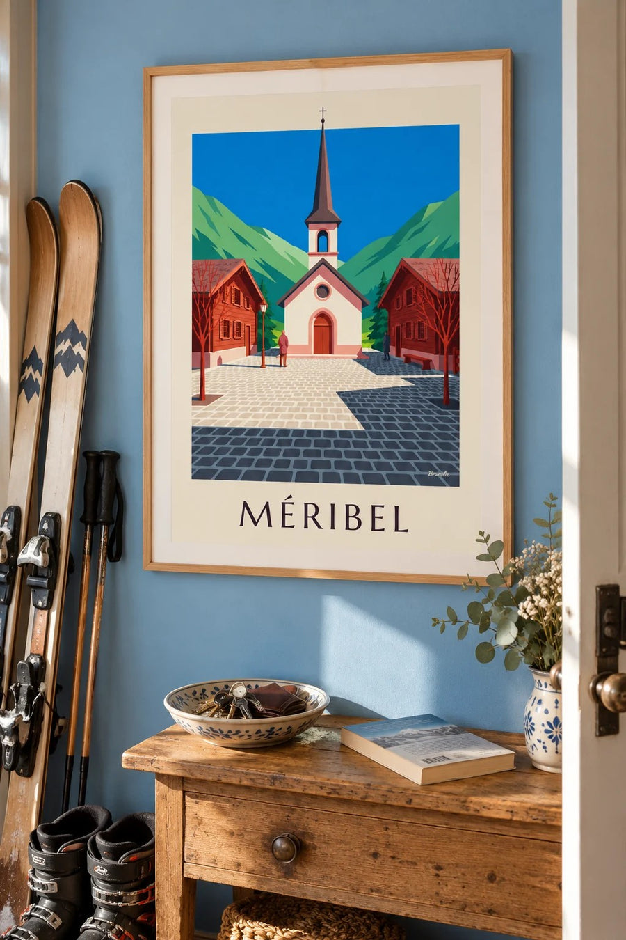 Affiche Méribel, chapelle rose : encadrée au mur