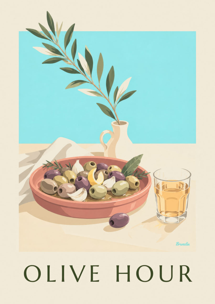 Plakát provensálských oliv k aperitivu
