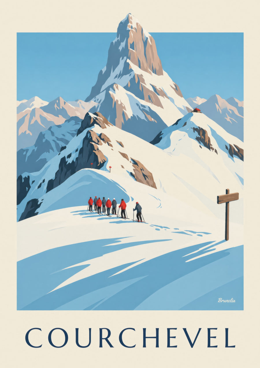 Plakát Courchevel, lyžaři tváří v tvář Vanoise