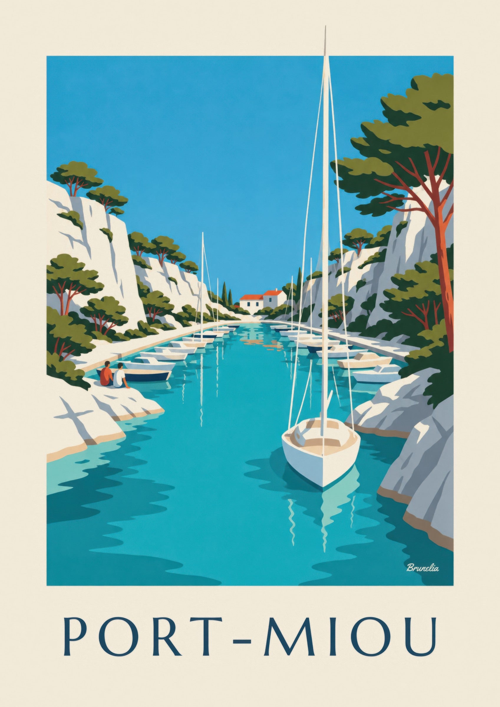 Affiche calanque de Port-Miou et voiliers: detailní záběr
