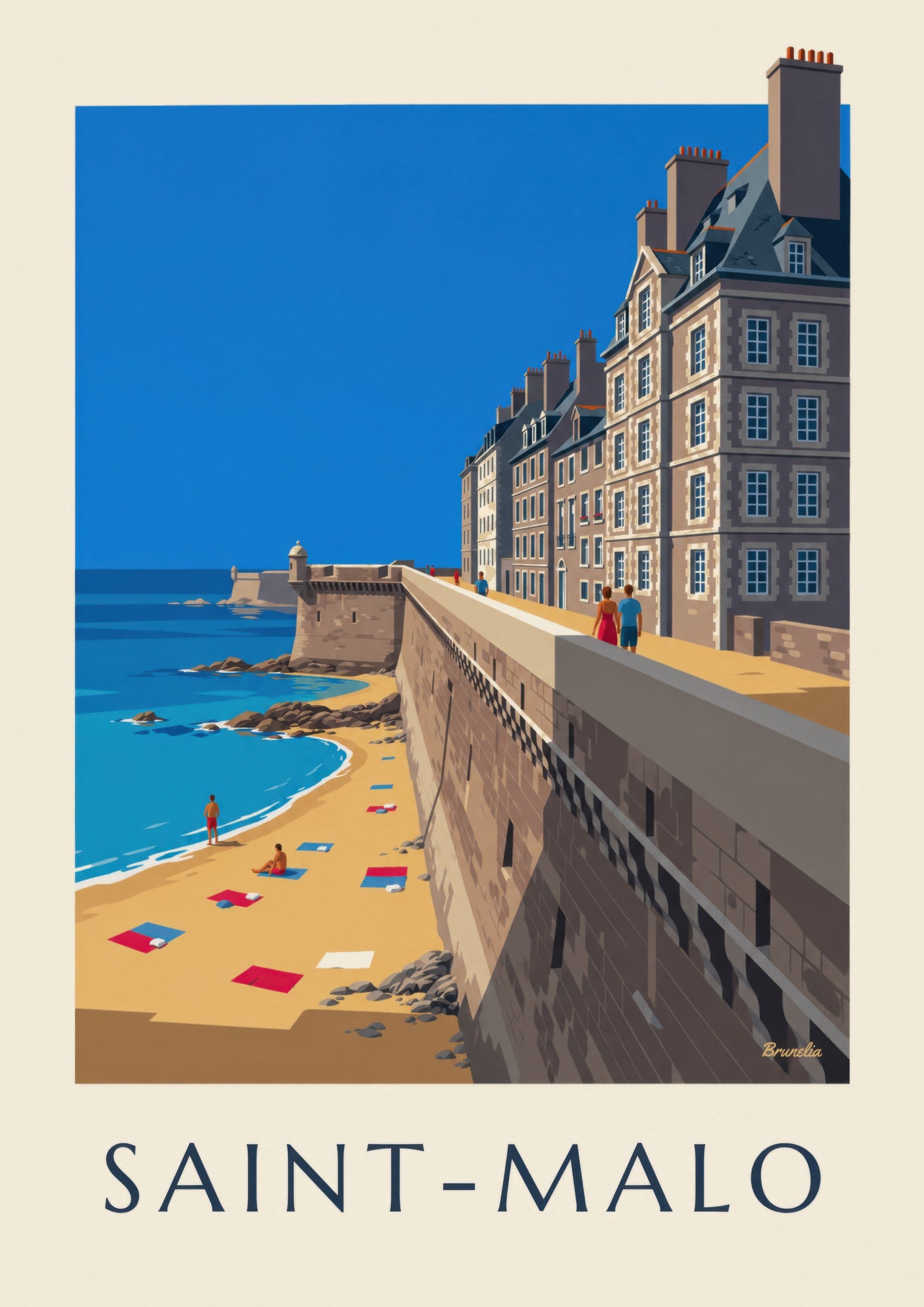 Affiche remparts de Saint-Malo et plage: detailní záběr