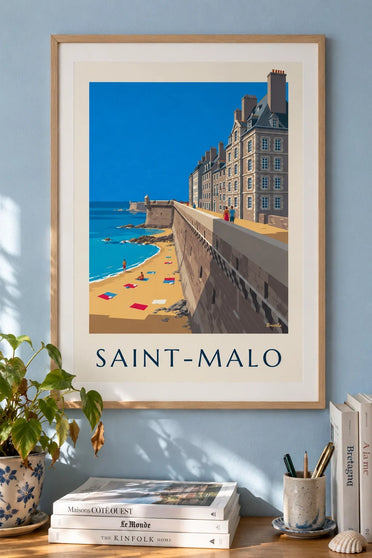 Plakát hradeb Saint-Malo a pláže : v rámu na zdi