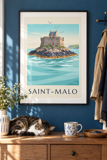 Plakát pevnosti Petit Bé v Saint-Malo : v rámu na zdi