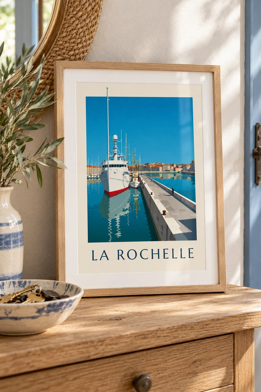 Affiche Bassin des Chalutiers à La Rochelle : petit format A4 encadré