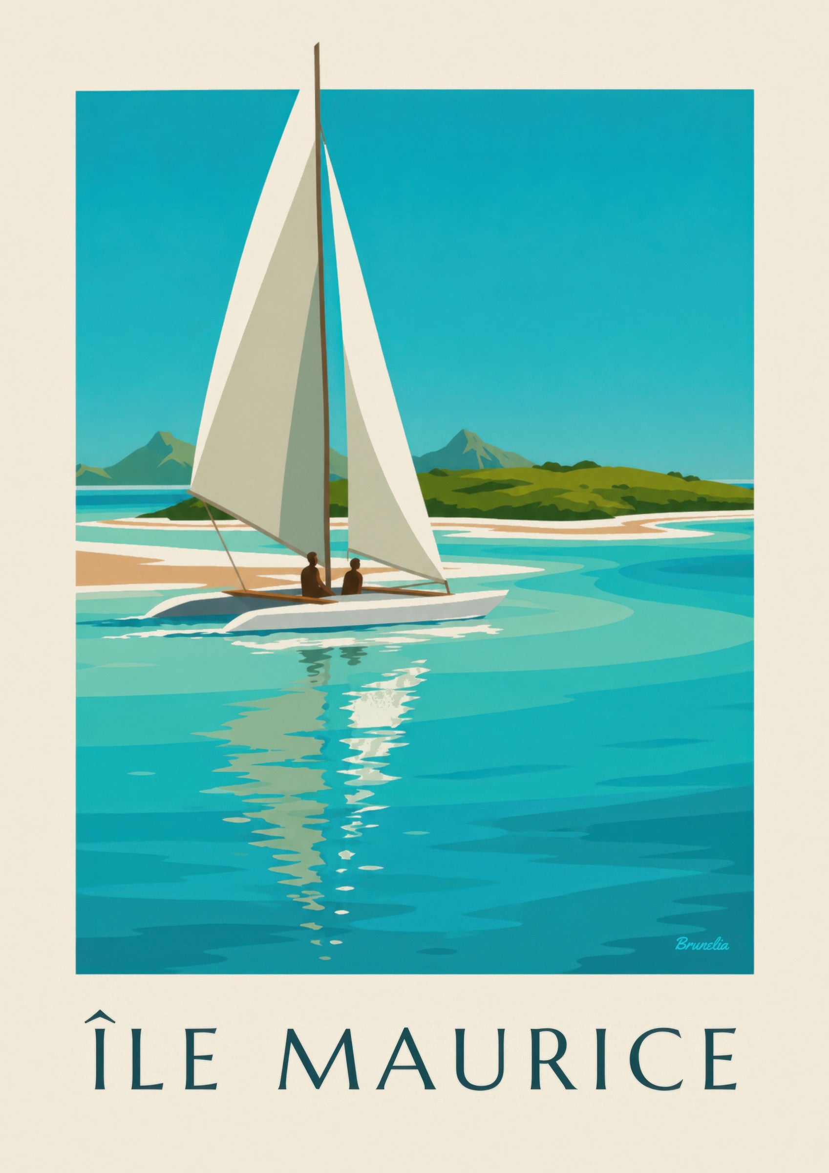 Affiche Île aux Cerfs et lagon turquoise (titre ÎLE MAURICE): detailní záběr