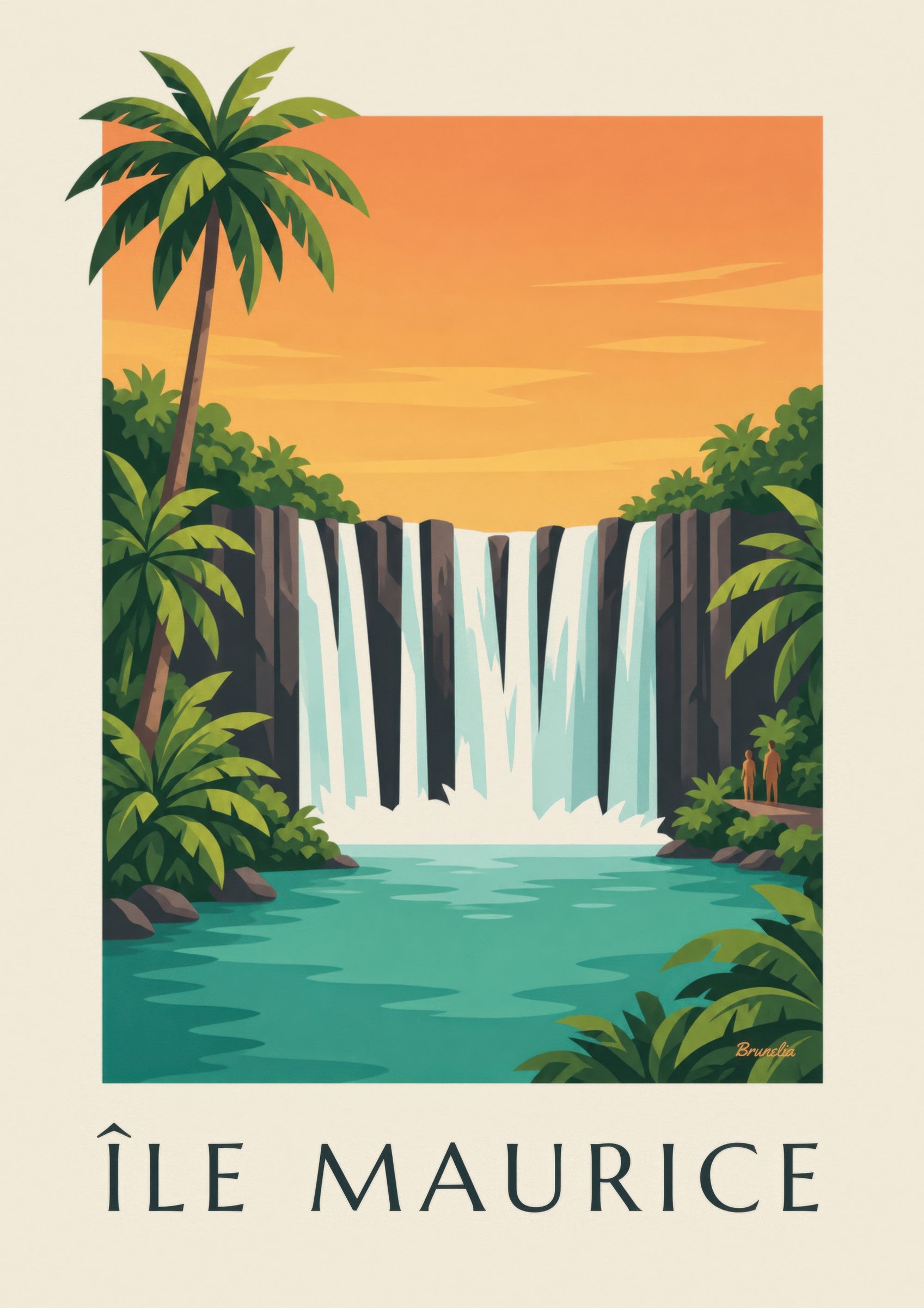 Affiche Île Maurice, cascade de Rochester (titre ÎLE MAURICE): detailní záběr