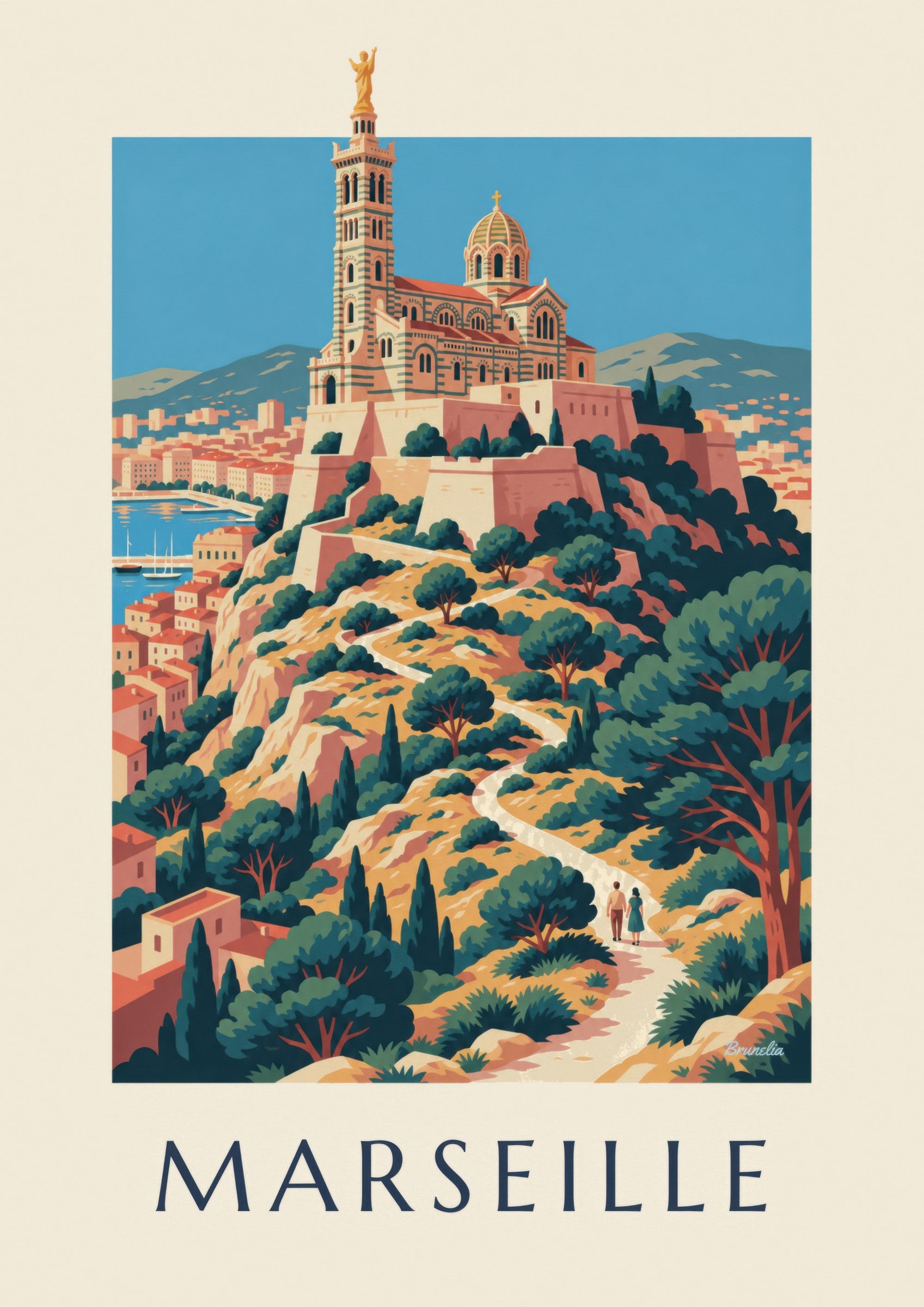 Affiche Notre-Dame-de-la-Garde au coucher du soleil: detailní záběr