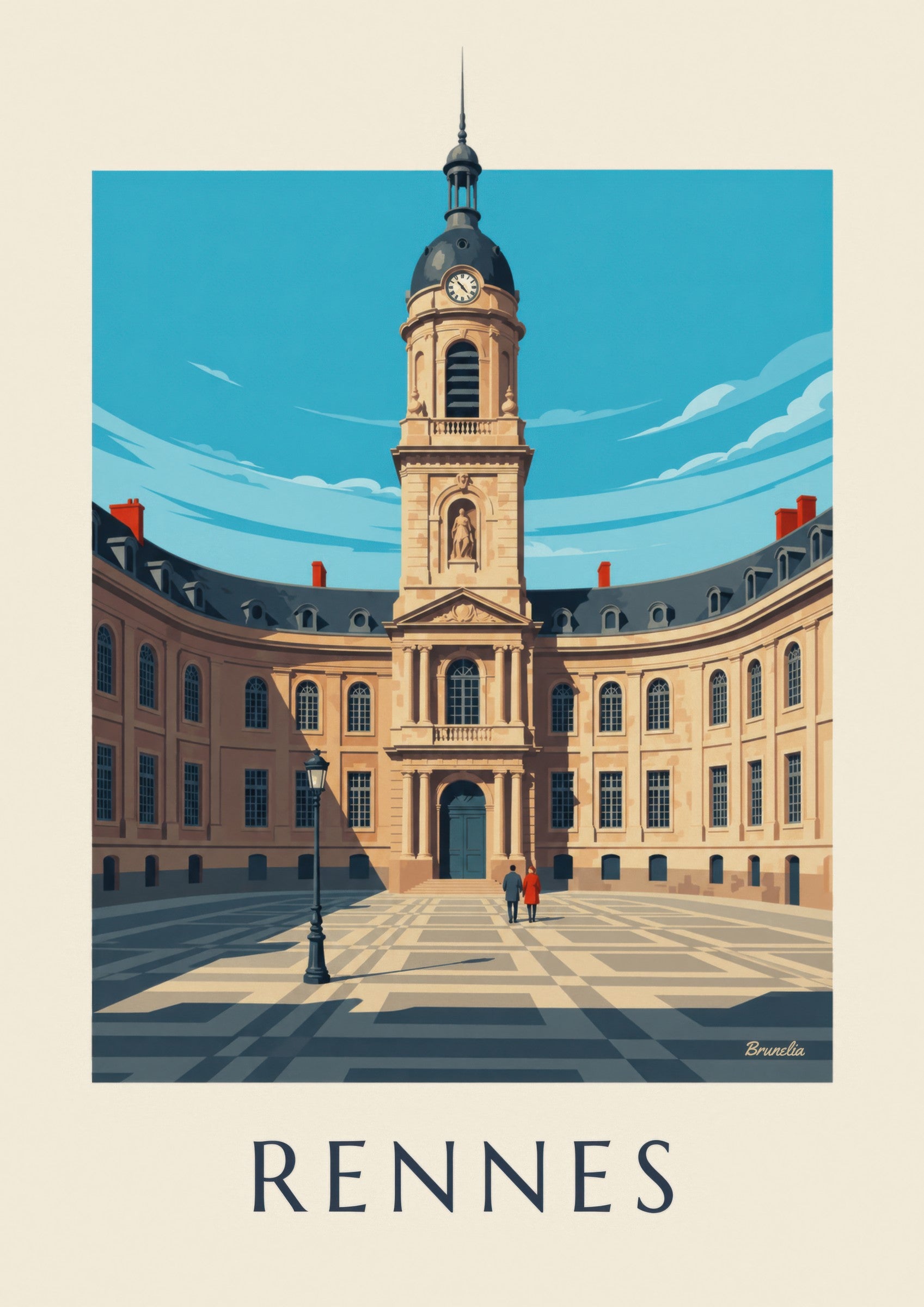 Affiche Rennes hôtel de ville et tour de l'horloge: detailní záběr