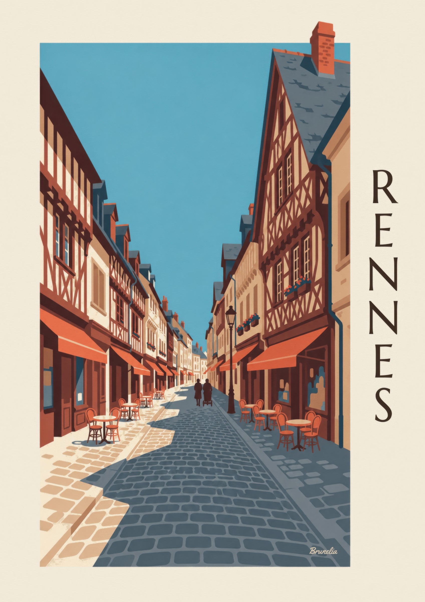 Affiche Rennes rue Saint-Georges et maisons à pans de bois: detailní záběr