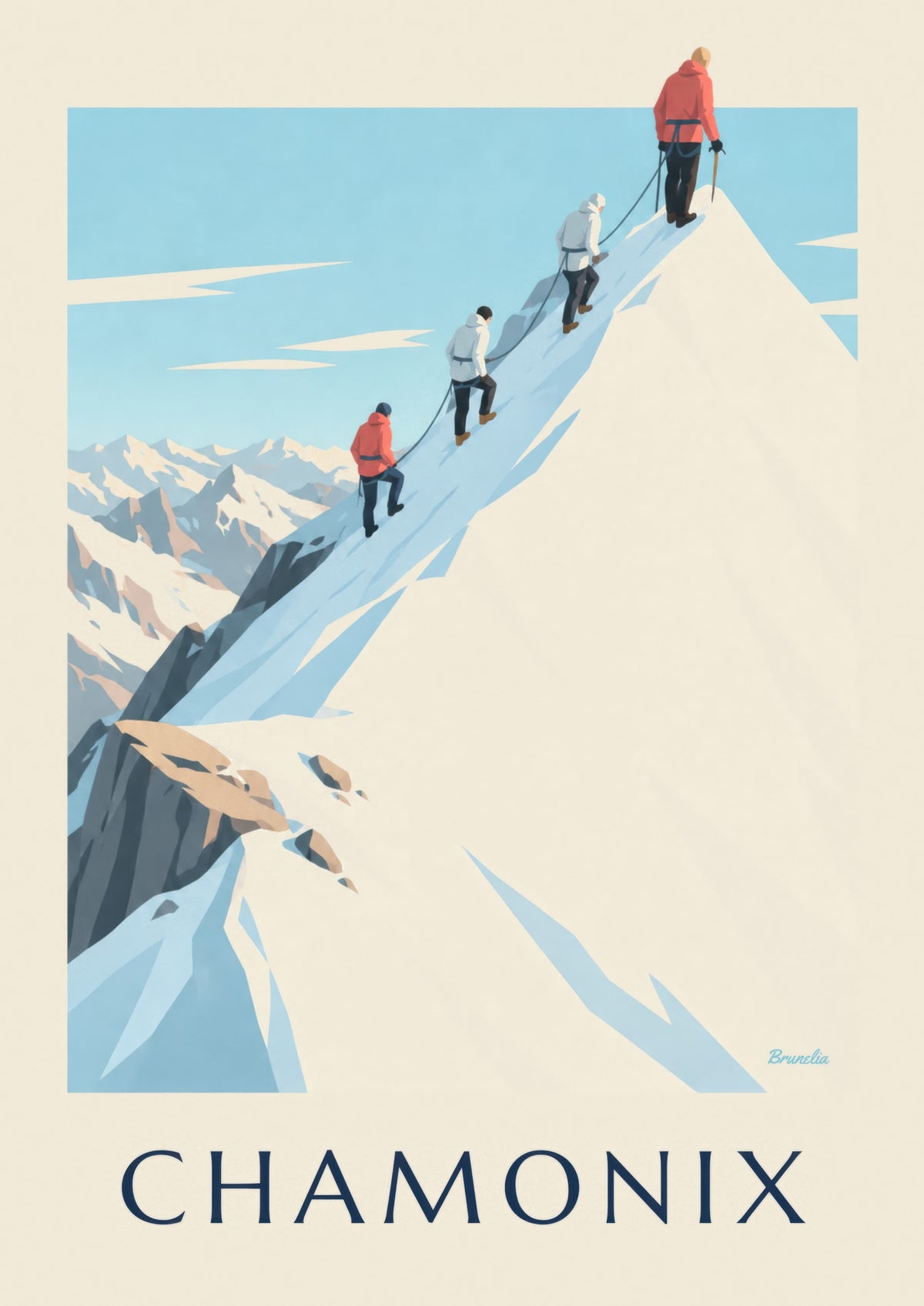 Plakát horolezců na hřebeni Aiguille du Midi