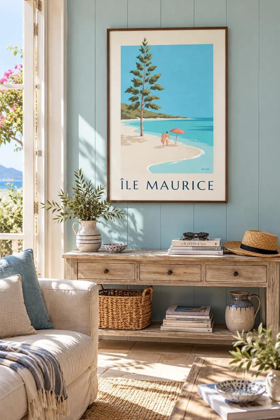 Plakát Mauricius, pláž Blue Bay (název ÎLE MAURICE) : v rámu na zdi
