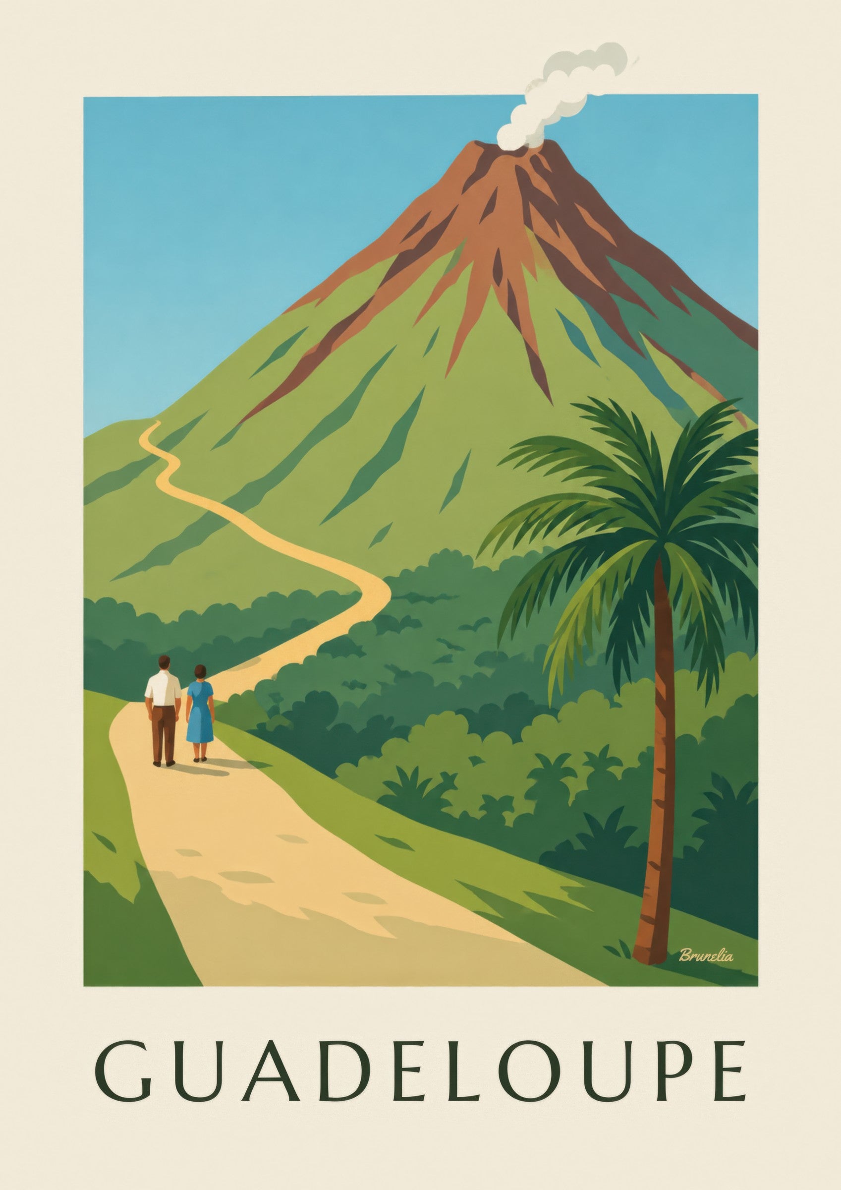 Plakát Guadeloupe, sopka La Soufrière: detailní záběr