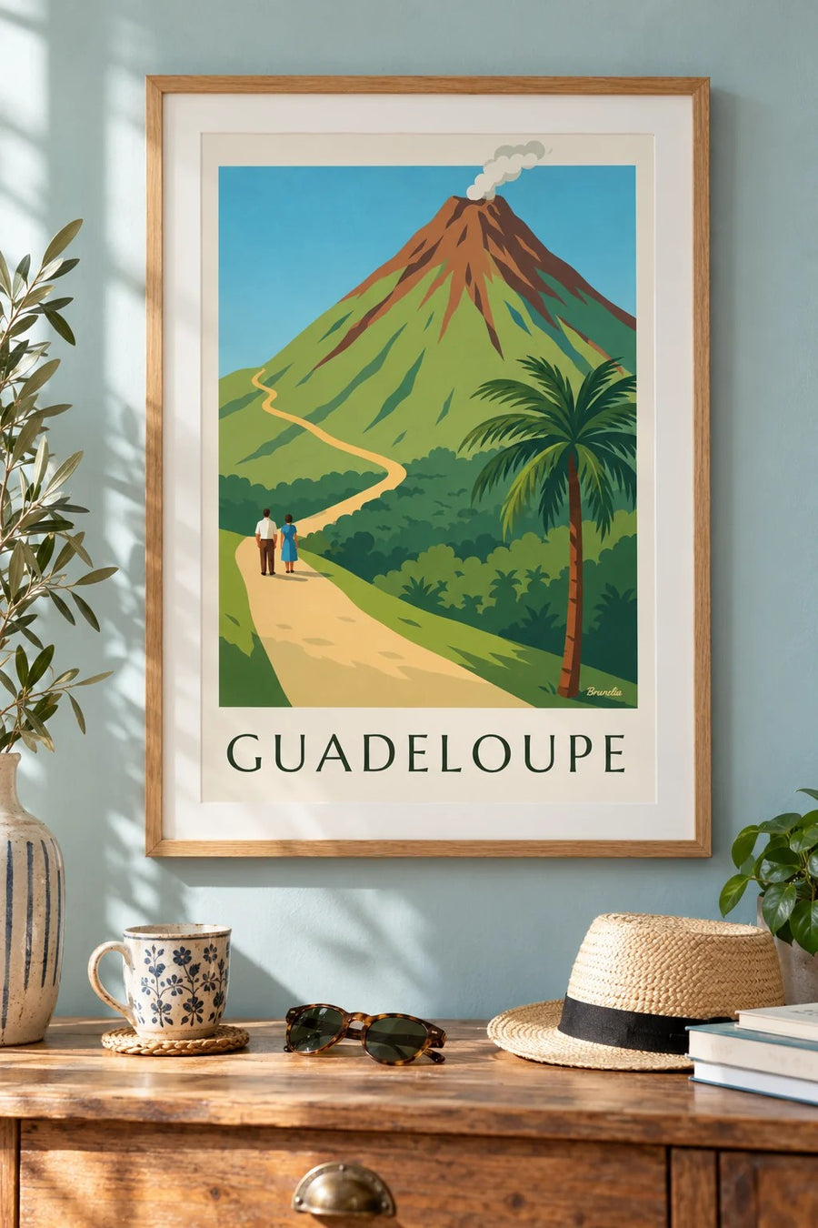 Plakát Guadeloupe, sopka La Soufrière : v rámu na zdi