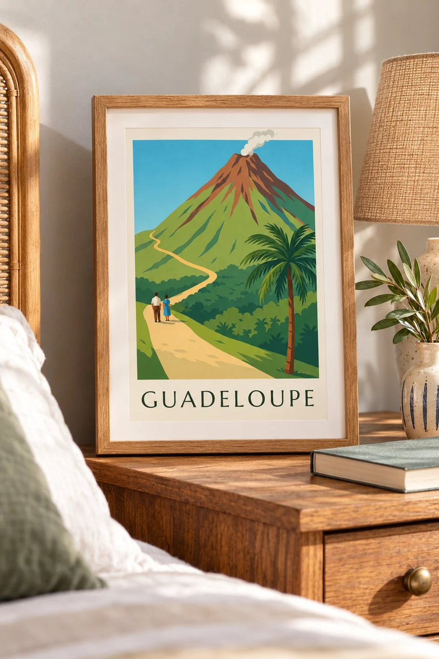 Plakát Guadeloupe, sopka La Soufrière : malý formát A4 v rámu