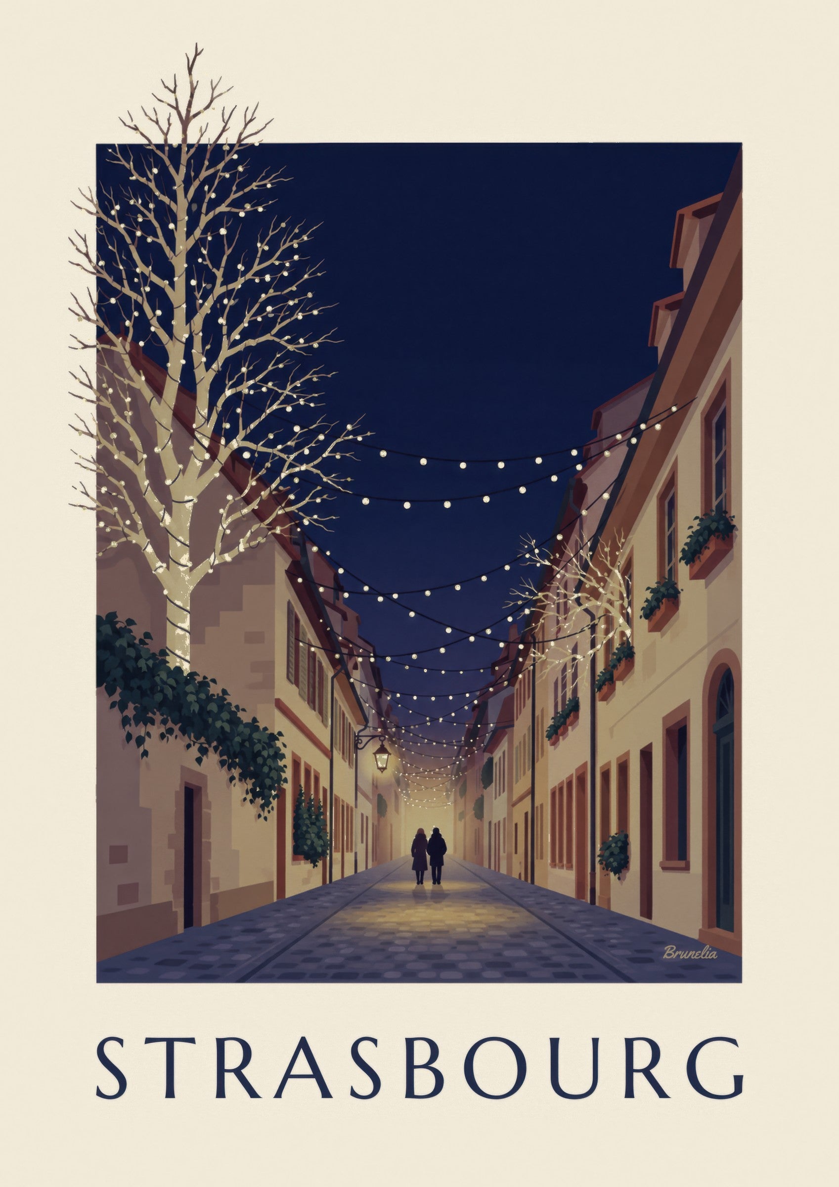 Affiche ruelle de Strasbourg illuminée pour Noël: detailní záběr