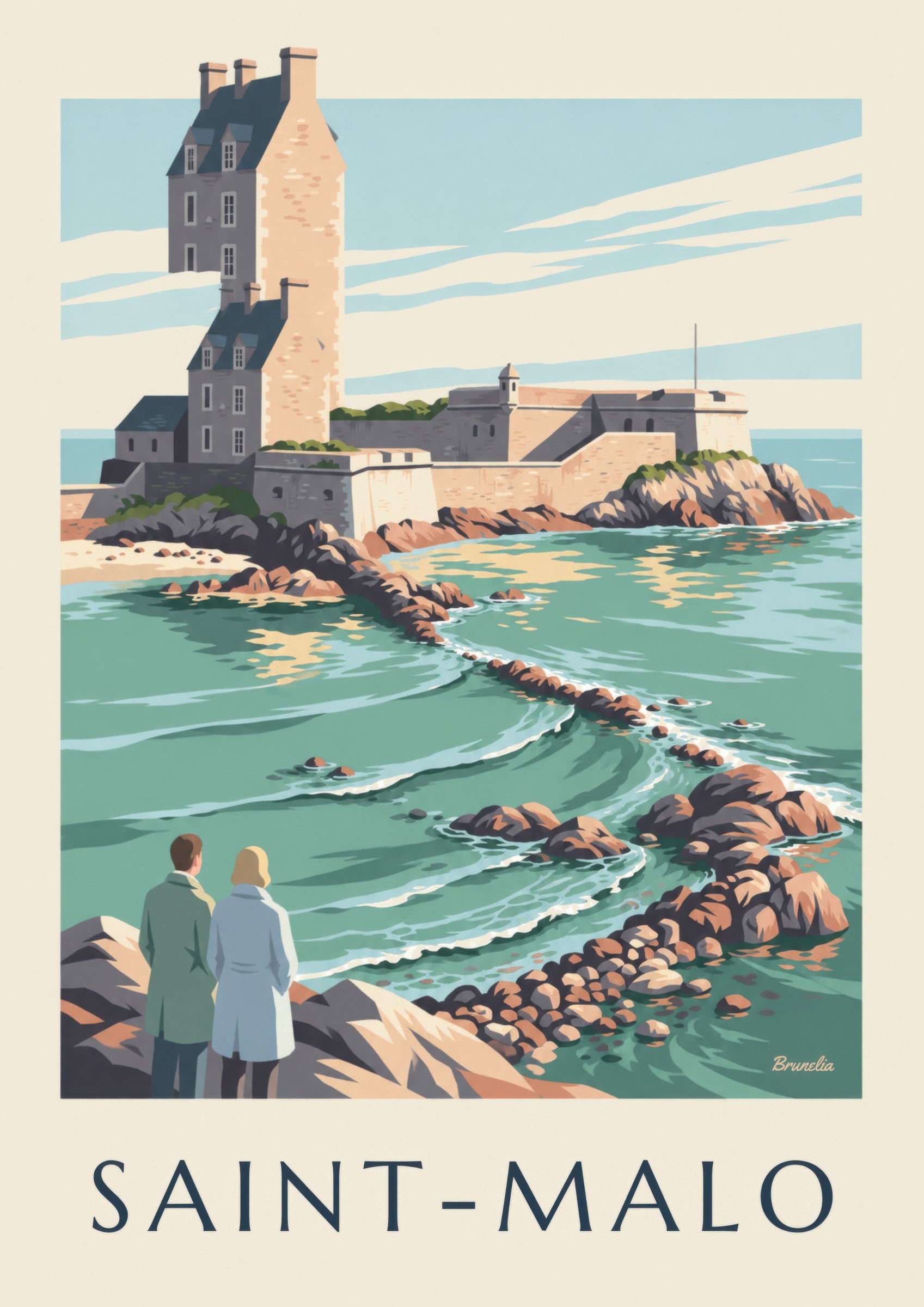 Affiche Fort National de Saint-Malo à marée haute: detailní záběr