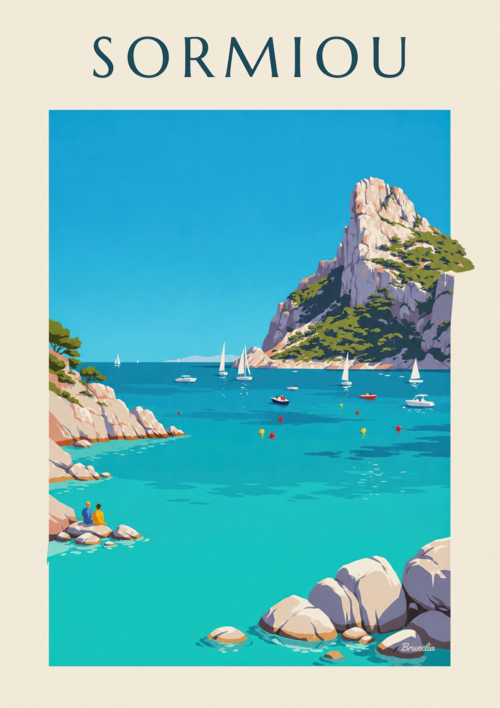 Affiche calanque de Sormiou à Marseille: detailní záběr