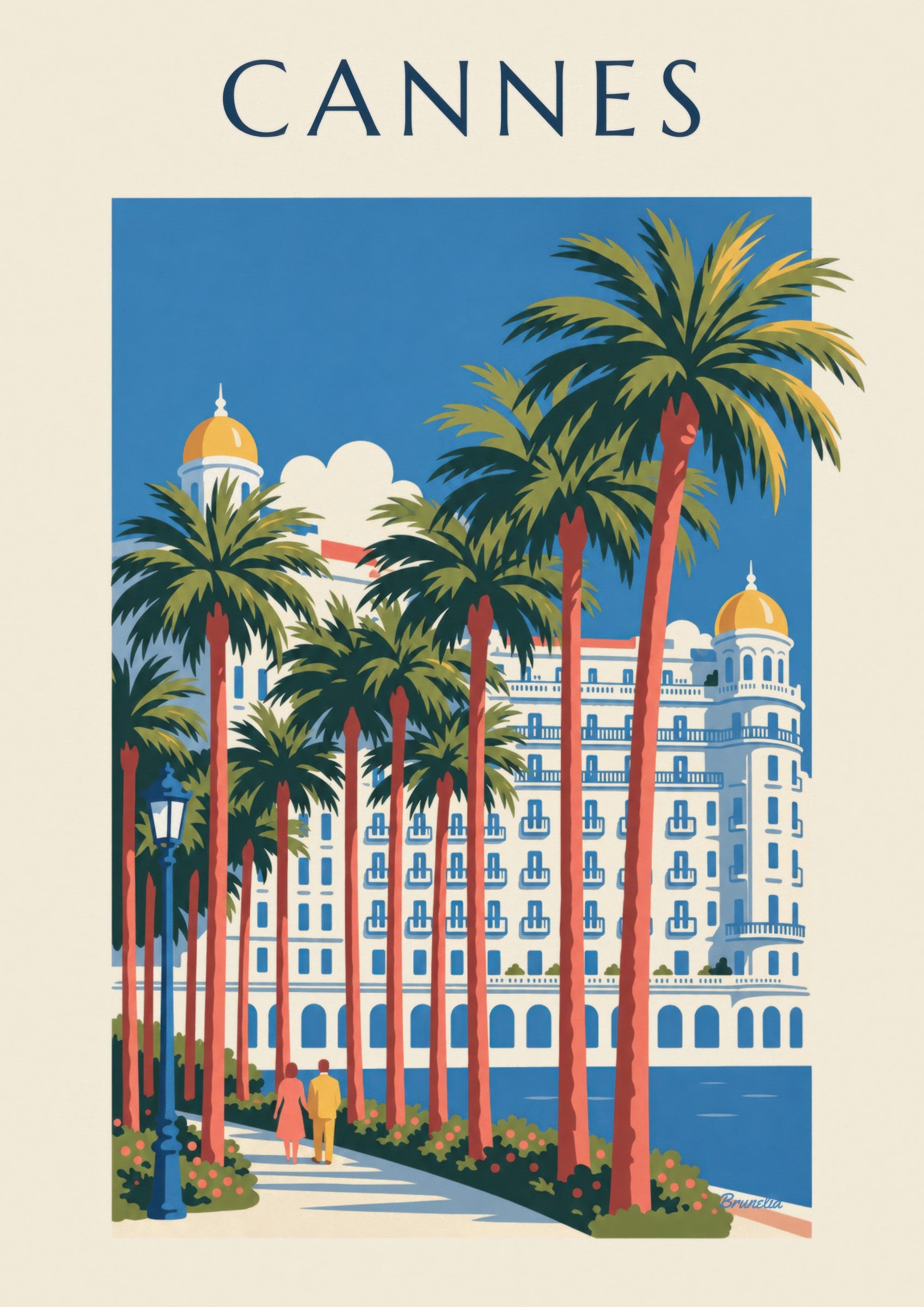 Affiche Croisette de Cannes, palmiers et palace: detailní záběr
