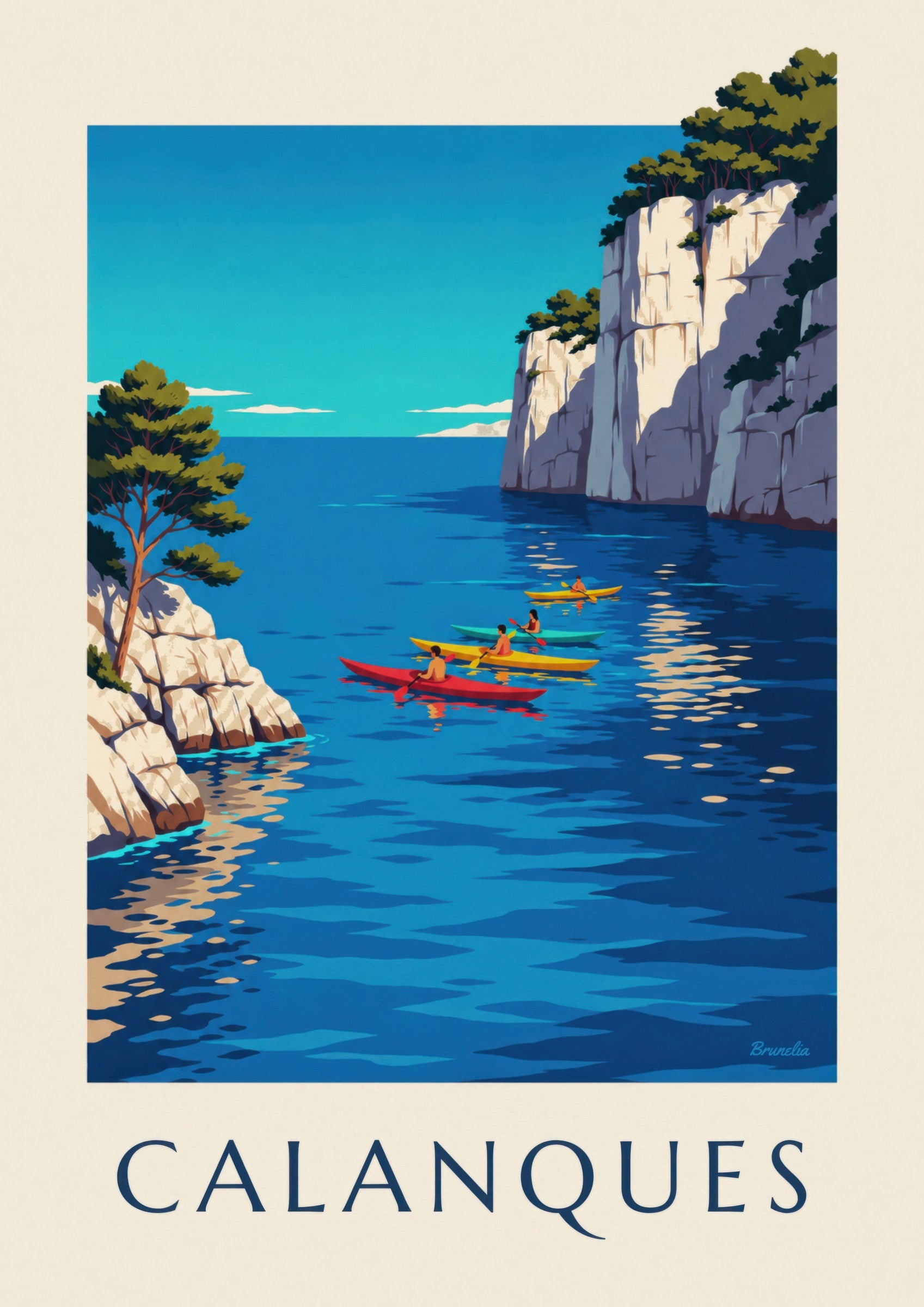 Affiche kayaks de mer dans les calanques: detailní záběr
