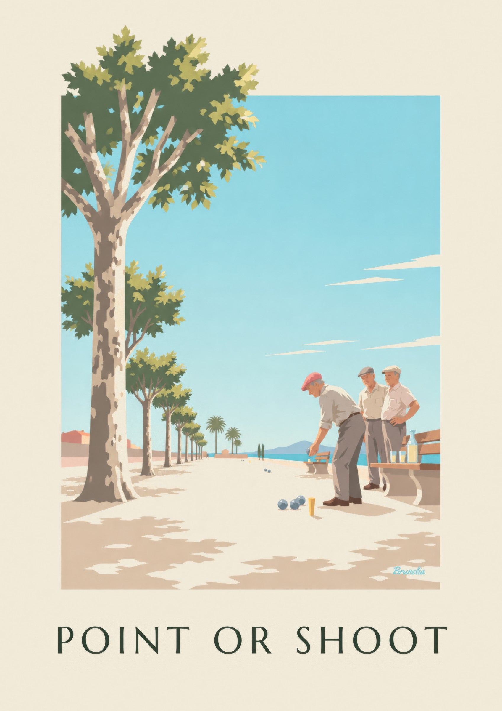 Affiche partie de pétanque sous les platanes: detailní záběr