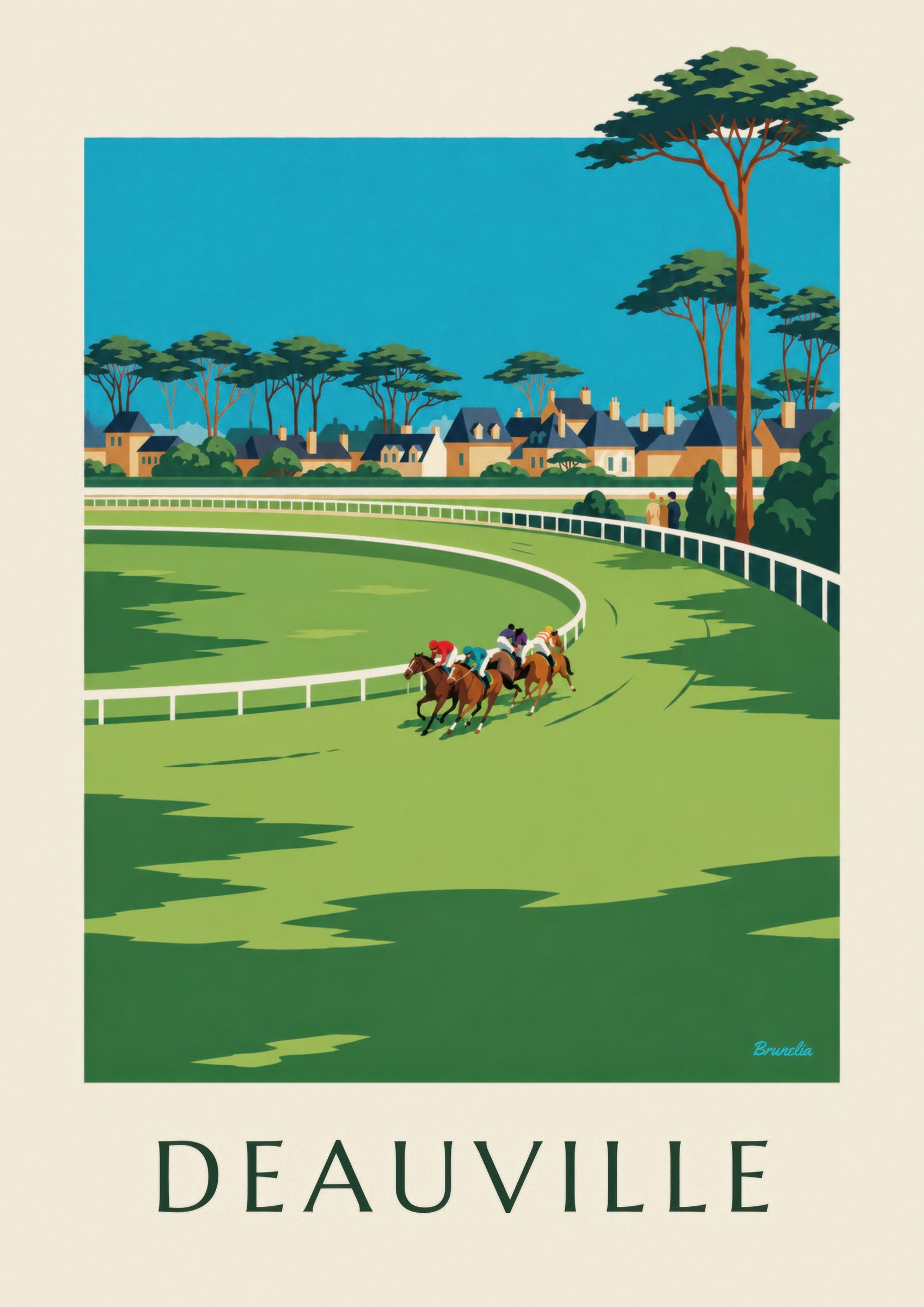 Affiche Deauville hippodrome et chevaux au galop: detailní záběr