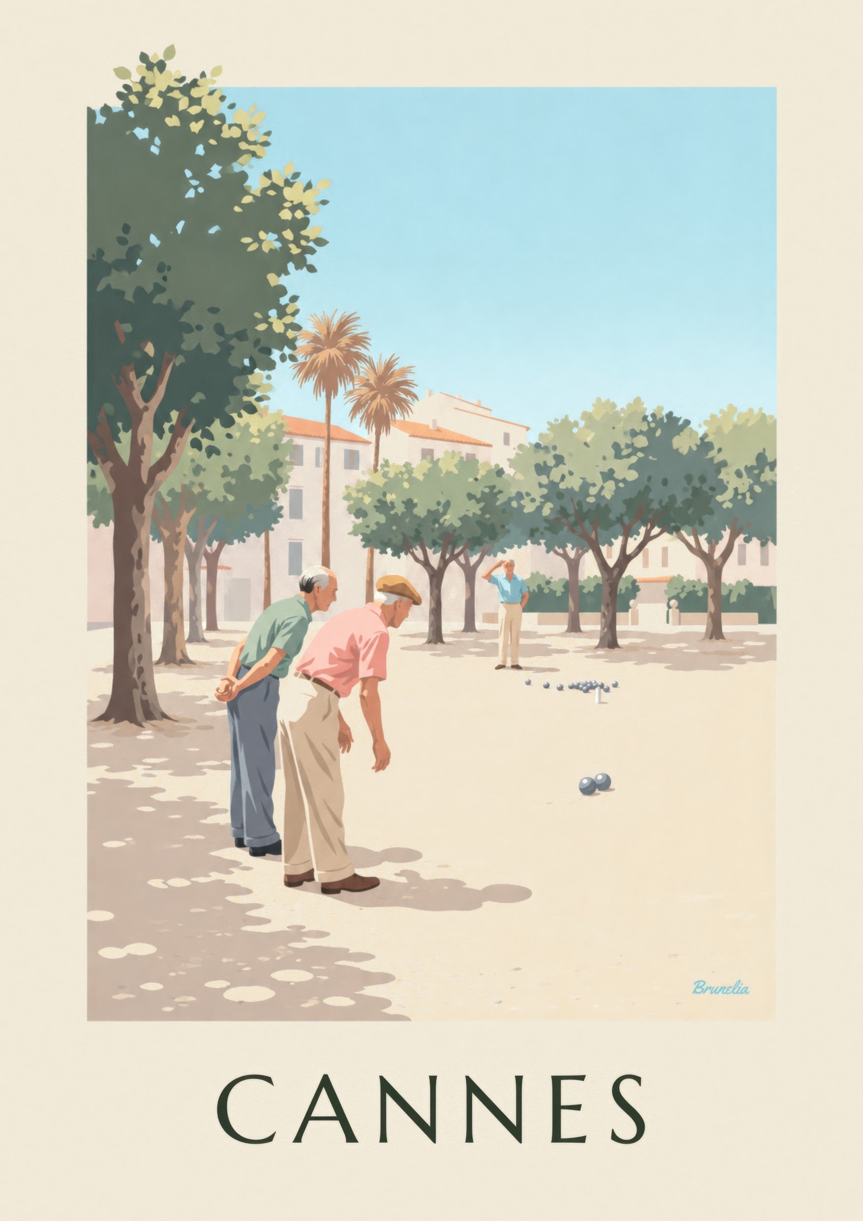 Affiche pétanque sous les platanes à Cannes: detailní záběr