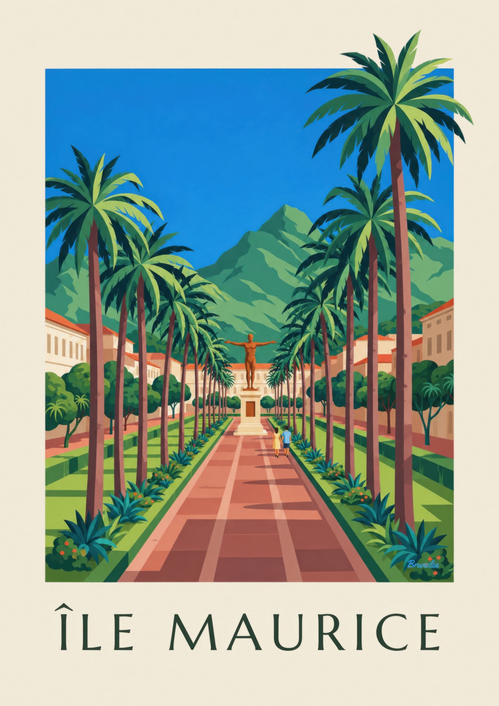 Affiche Port-Louis, place d'Armes et palmiers (titre ÎLE MAURICE): detailní záběr