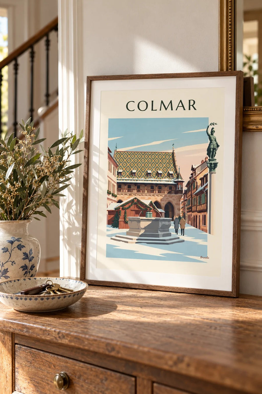 Affiche fontaine Schwendi et Koïfhus à Colmar : petit format A4 encadré