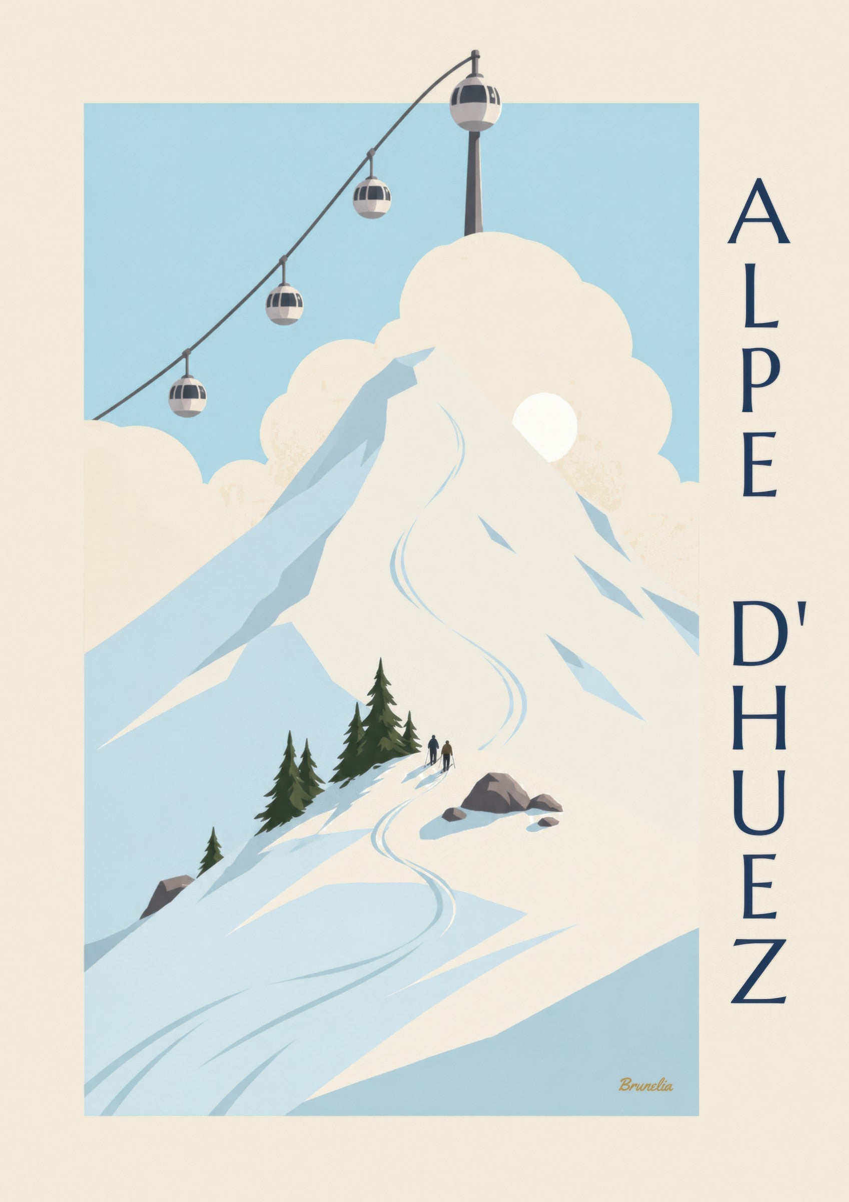 Affiche Alpe d'Huez, cabines œuf au-dessus des pistes: detailní záběr