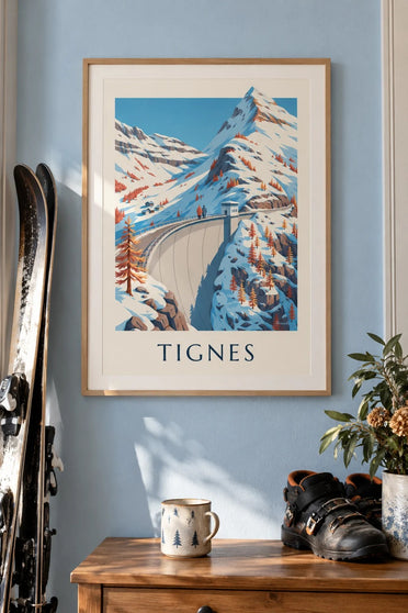 Plakát Tignes, velká přehrada v zimě : v rámu na zdi