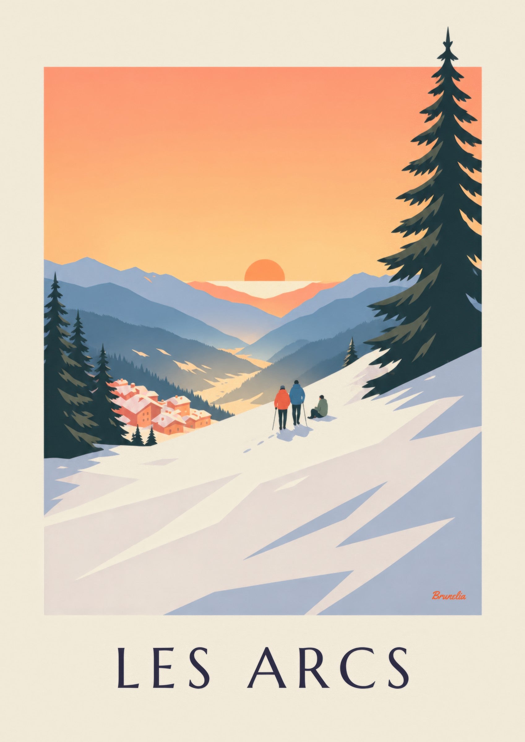 Affiche Les Arcs, coucher de soleil sur Arc 1800: detailní záběr
