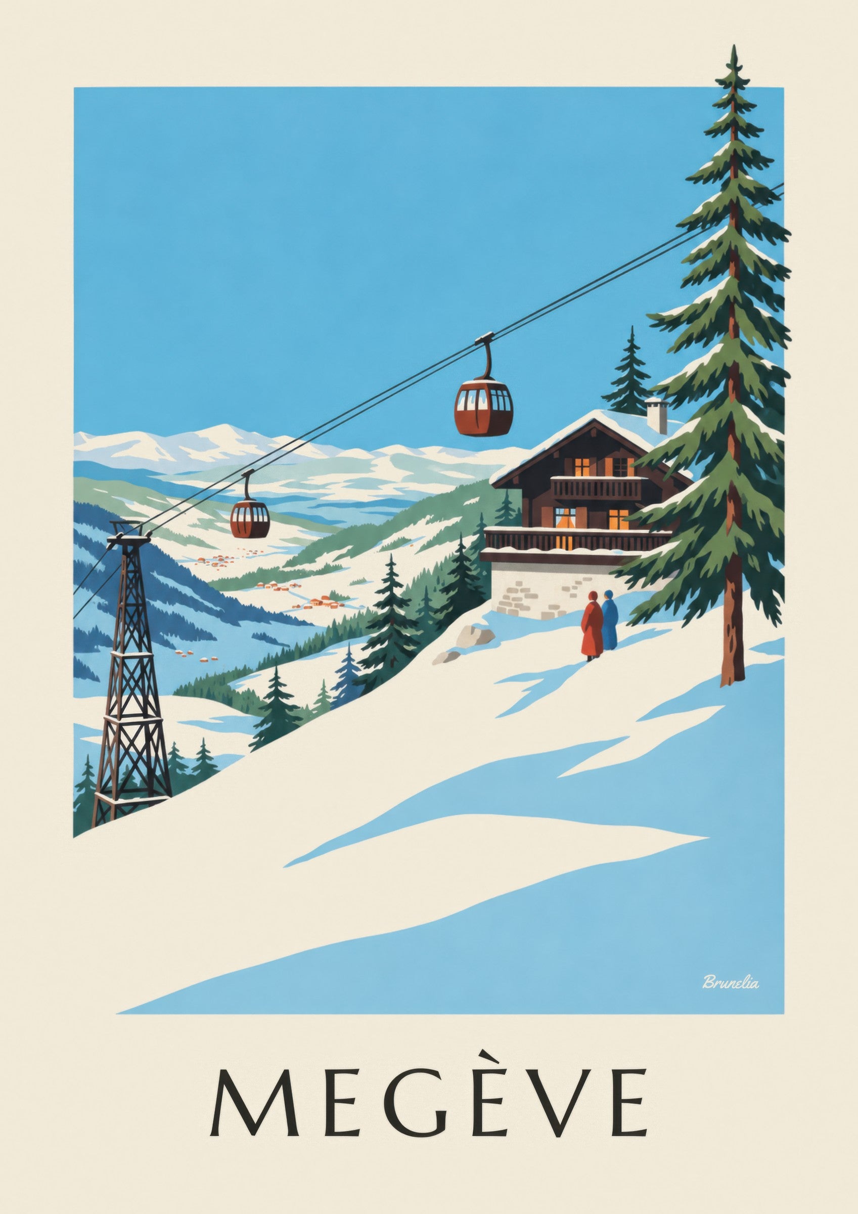 Affiche Megève, télécabine du Mont d'Arbois: detailní záběr
