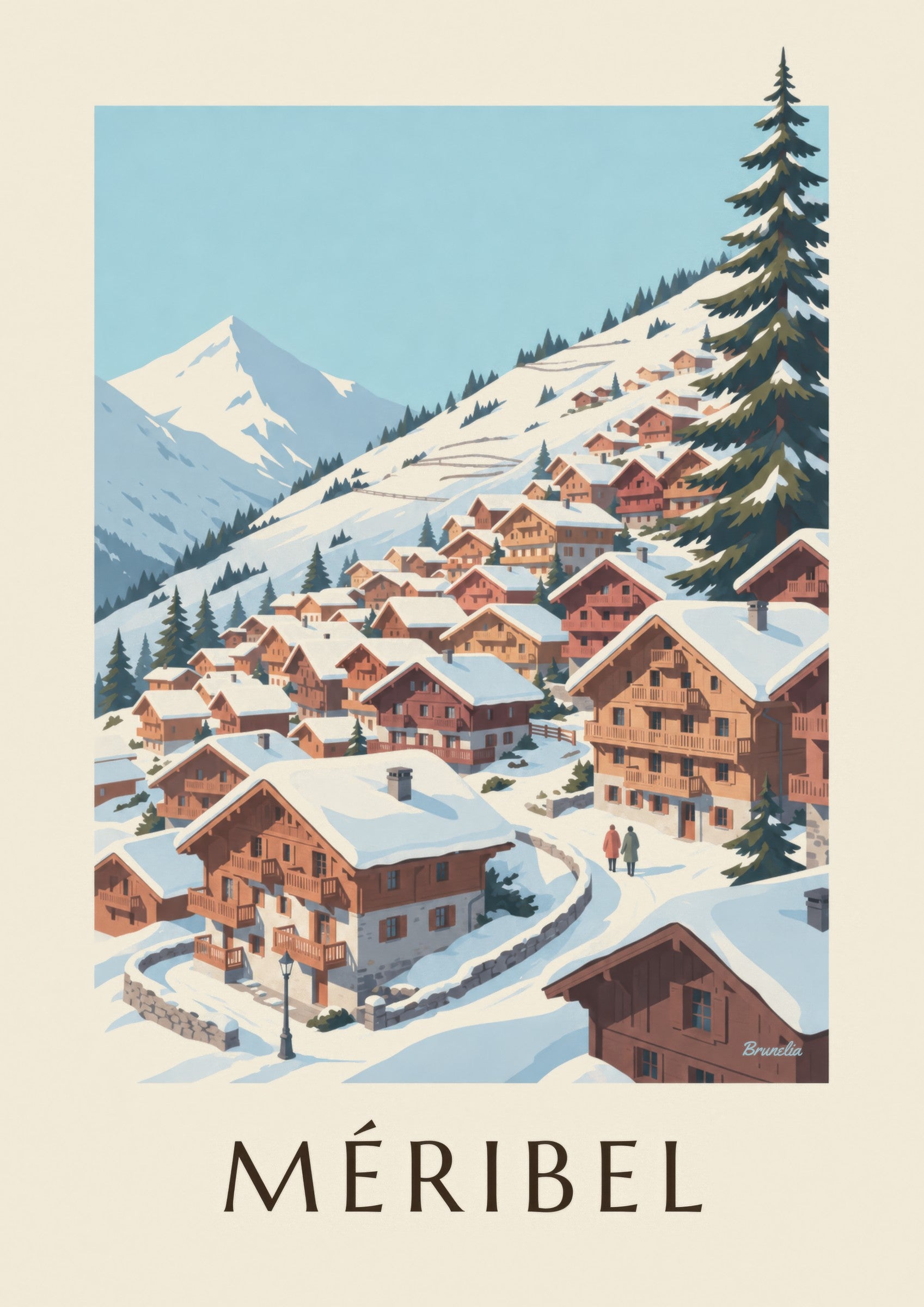Affiche Méribel, chalets sous la neige: detailní záběr