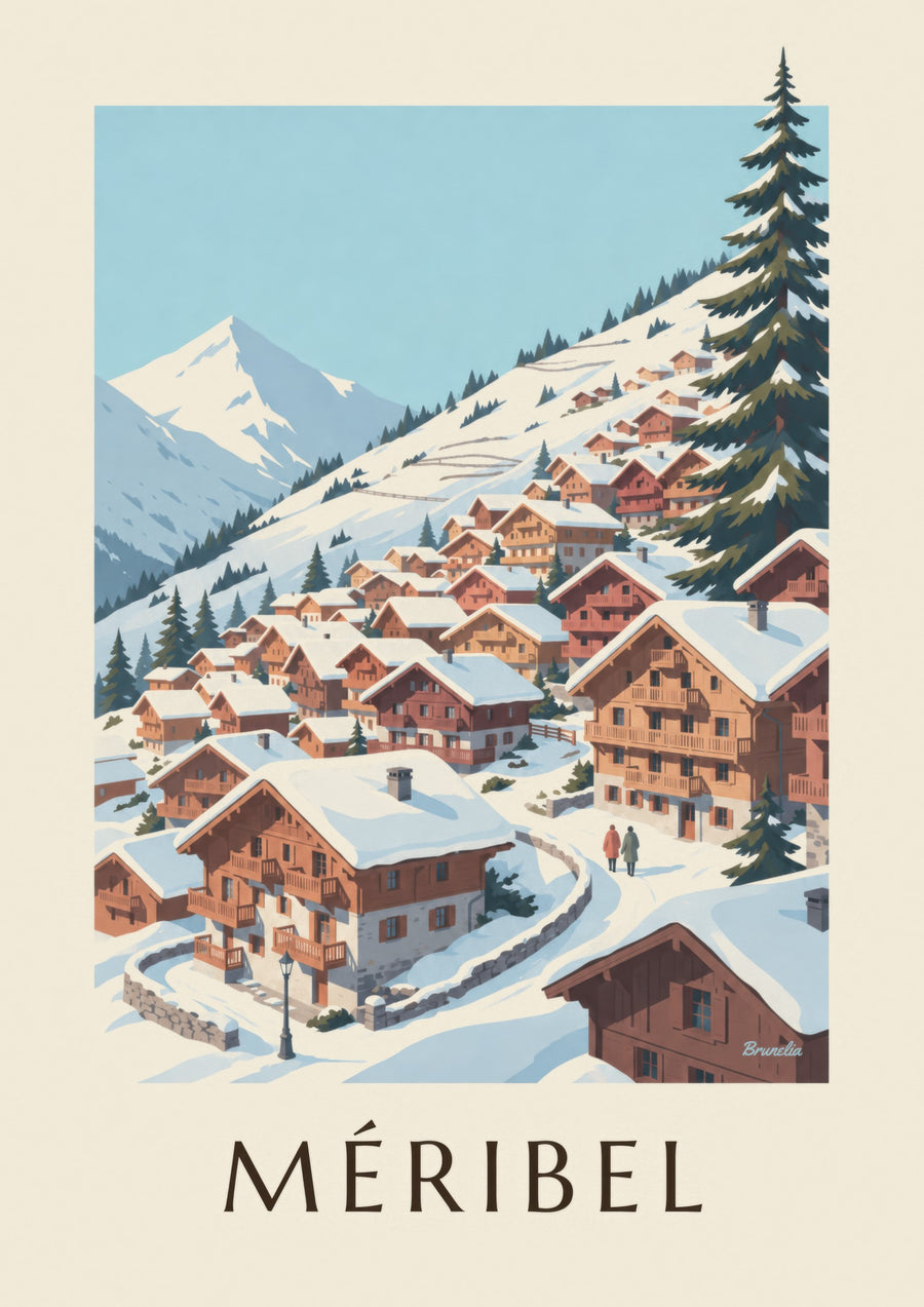 Affiche Méribel, chalets sous la neige