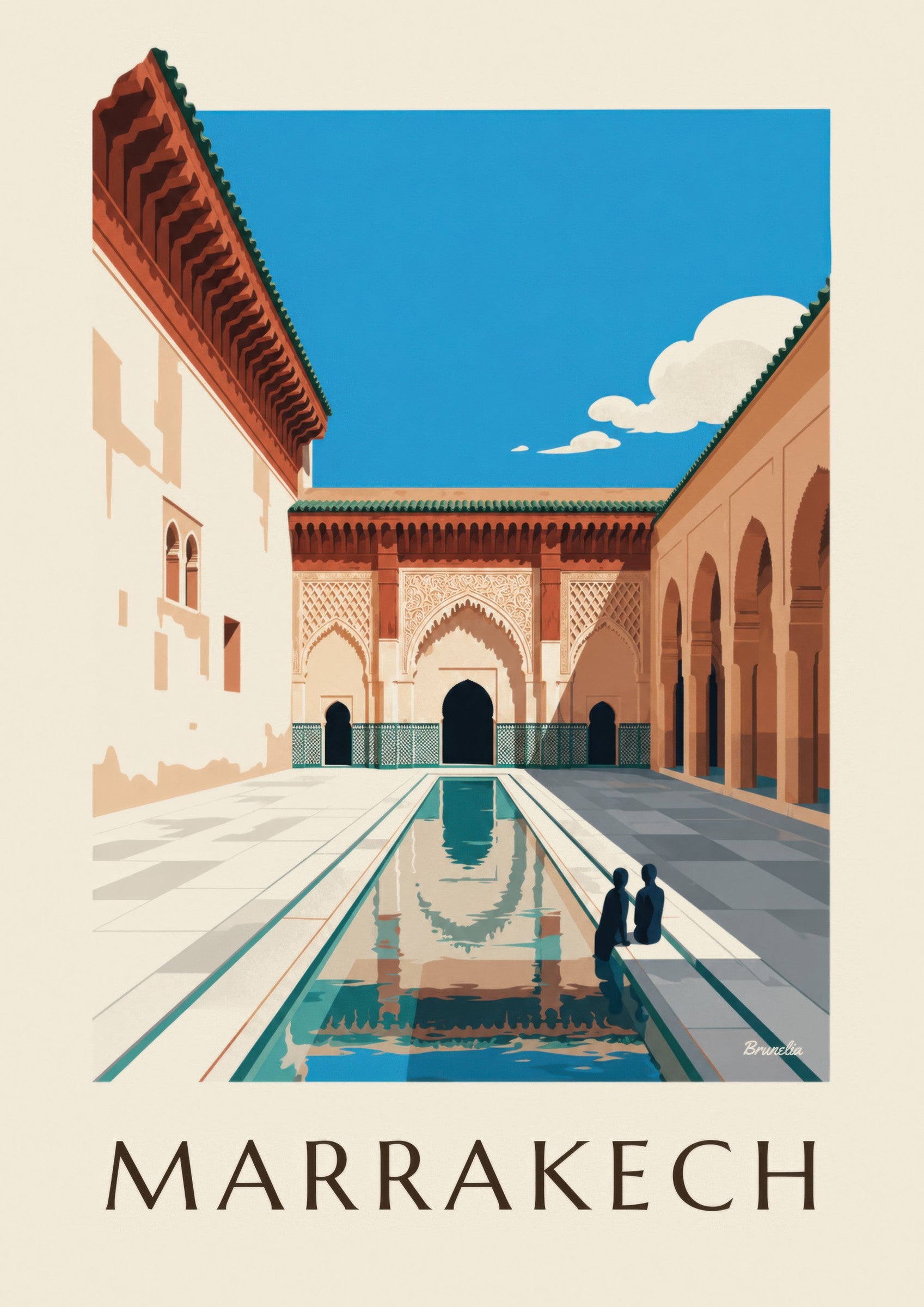 Affiche cour de la médersa Ben Youssef à Marrakech: detailní záběr