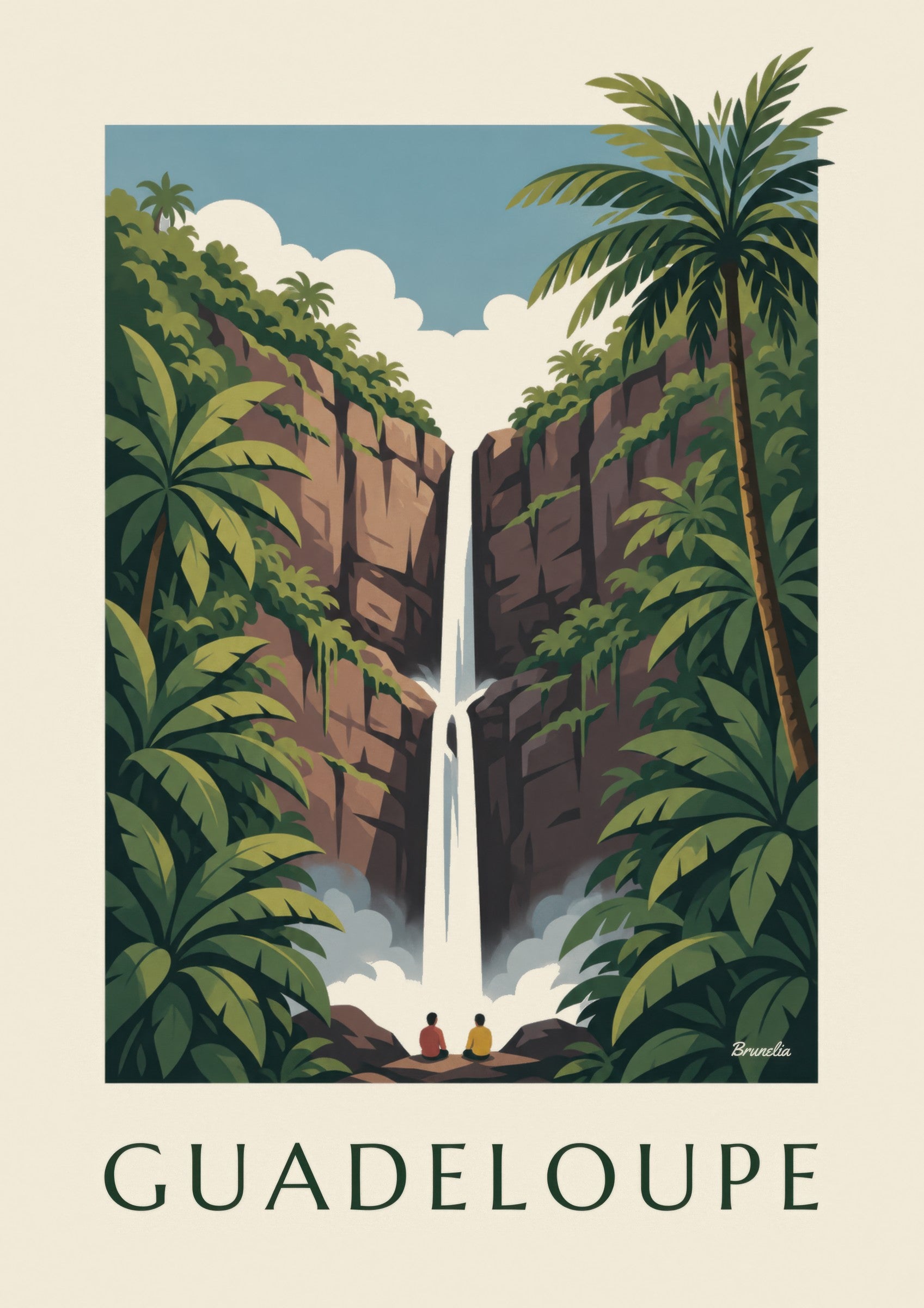 Affiche Guadeloupe, chutes du Carbet en forêt tropicale: detailní záběr