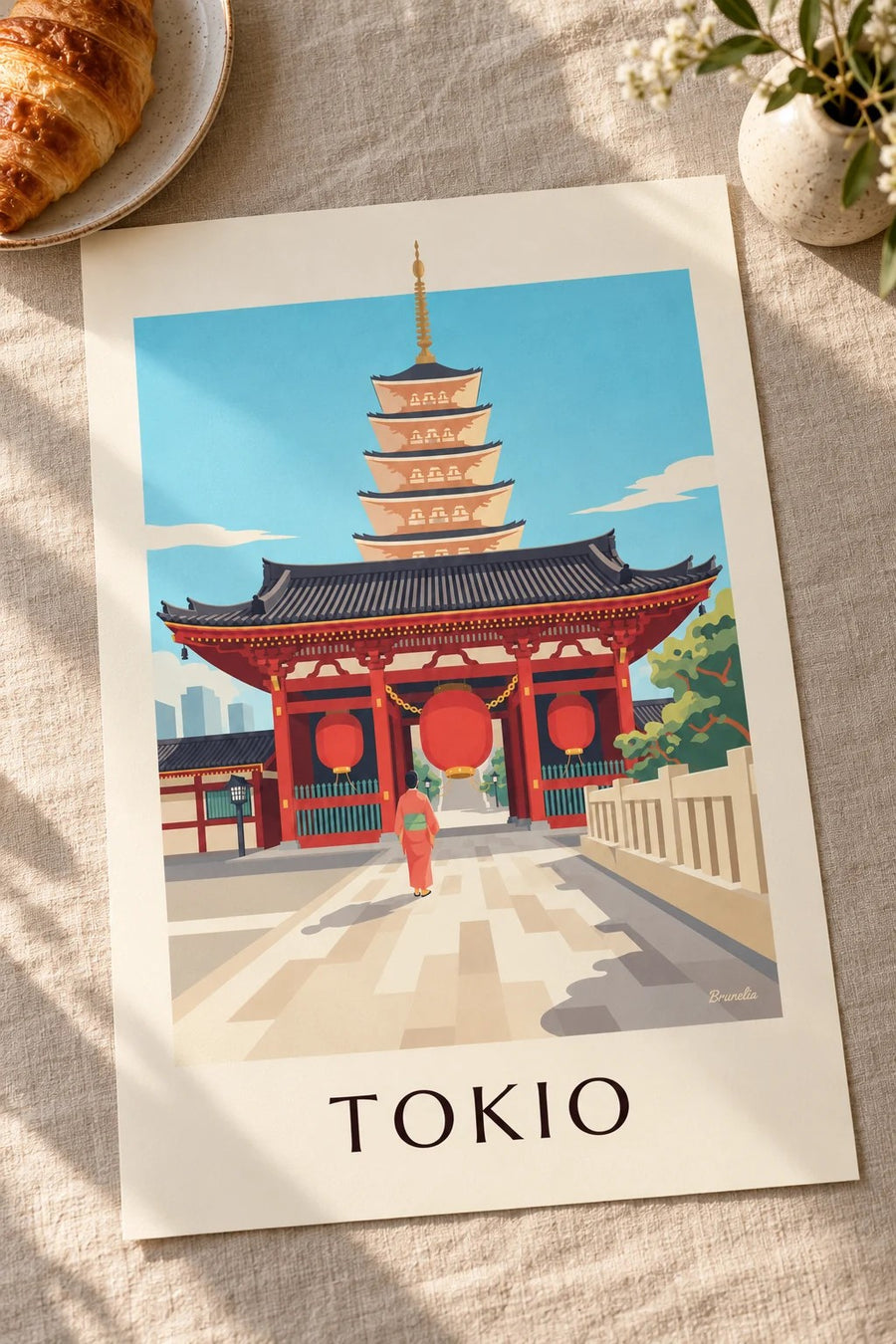 Plakát chrám Senso-ji s velkým červeným lampionem v Tokiu: opřený na stole
