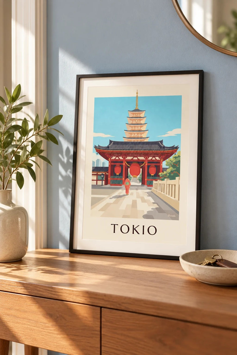 Plakát chrám Senso-ji s velkým červeným lampionem v Tokiu: malý formát A4 v rámu