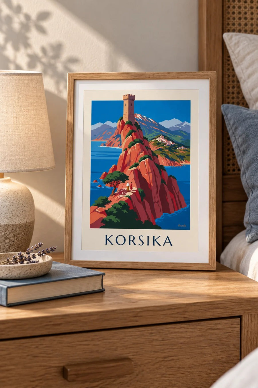 Plakát divoké pobřeží Korsiky, červené útesy a Monte Cinto: malý formát A4 v rámu