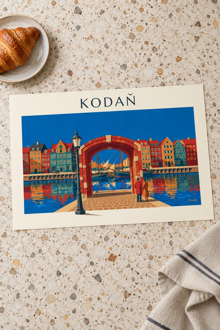 Plakát barevné domy a staré plachetnice v Nyhavnu v Kodani: položený na stole