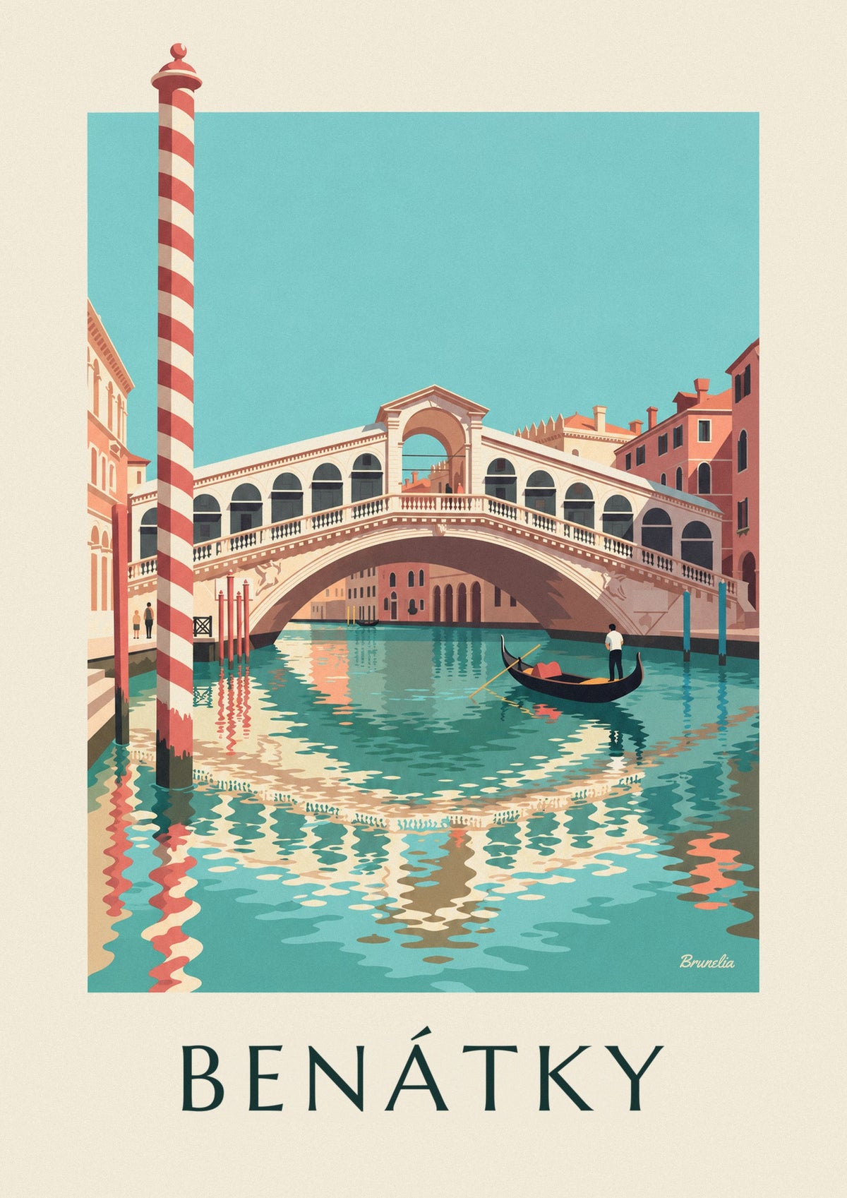 Plakát most Rialto a gondola na Canal Grande v Benátkách