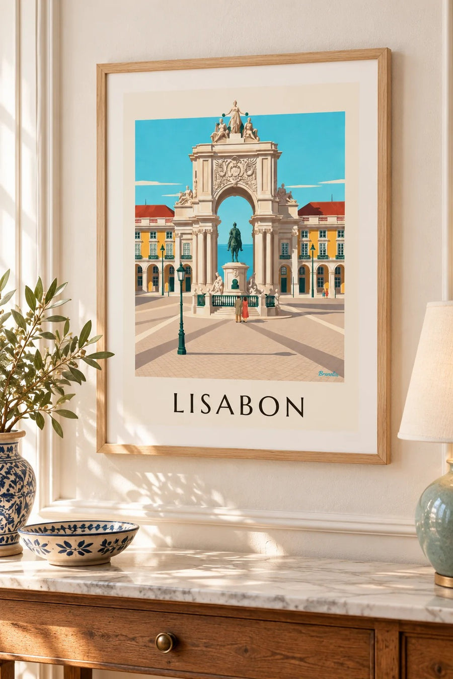 Plakát Praça do Comércio a oblouk Rua Augusta v Lisabonu: malý formát A4 v rámu