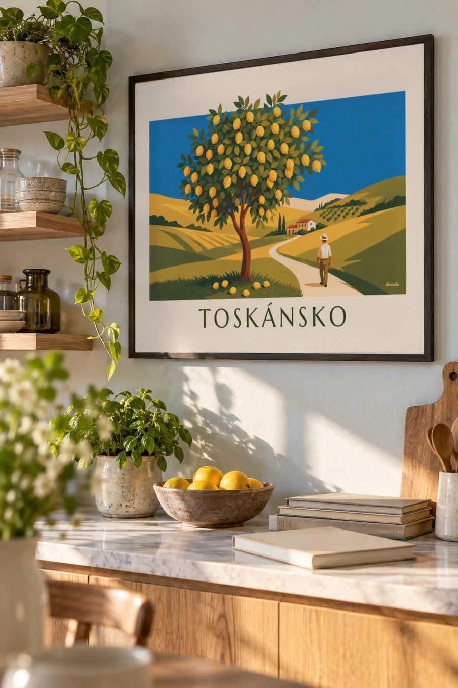 Plakát citroník v toskánské zahradě ve slunečním svitu: zarámovaný na zdi