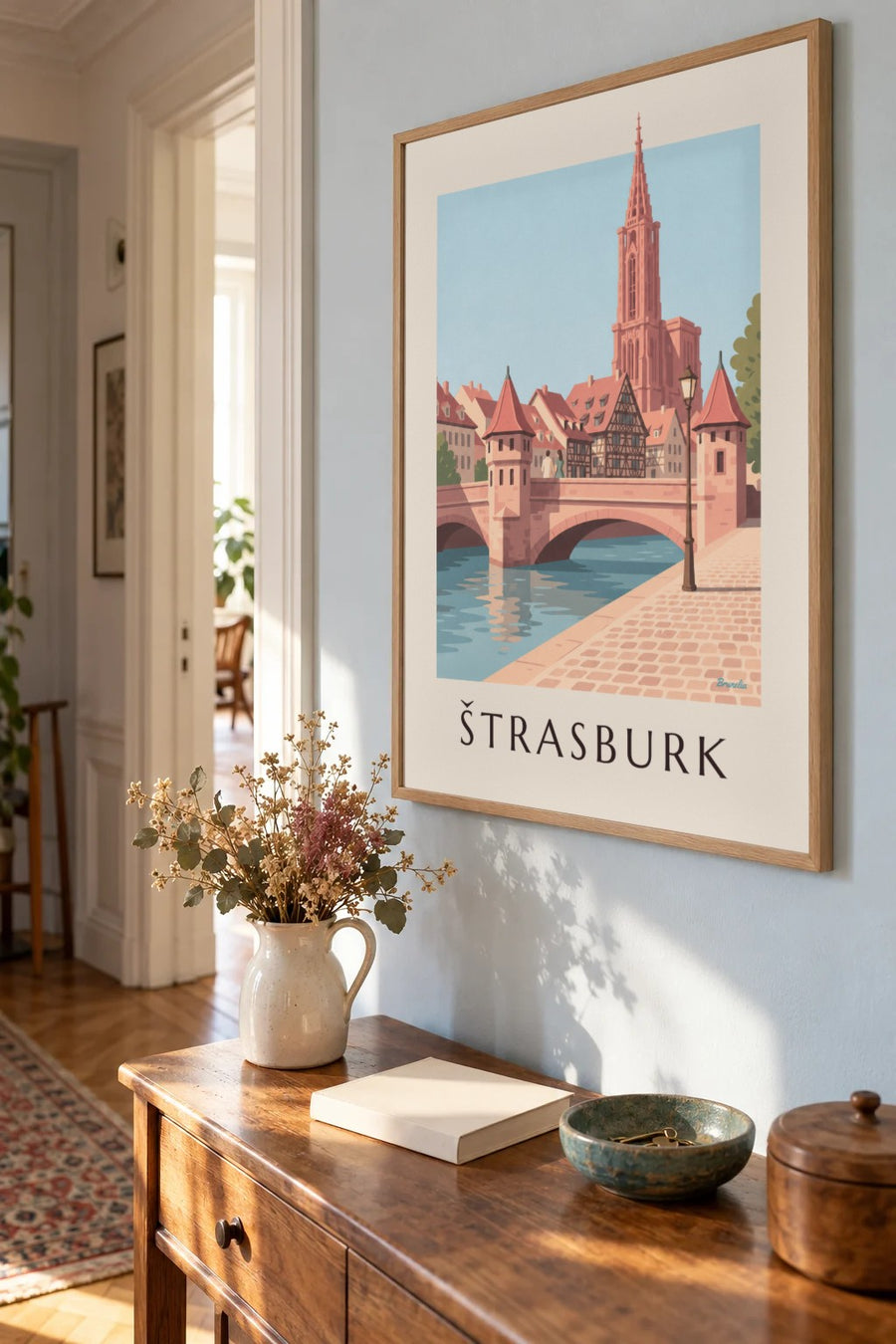 Plakát štrasburská katedrála a středověký most: zarámovaný na zdi
