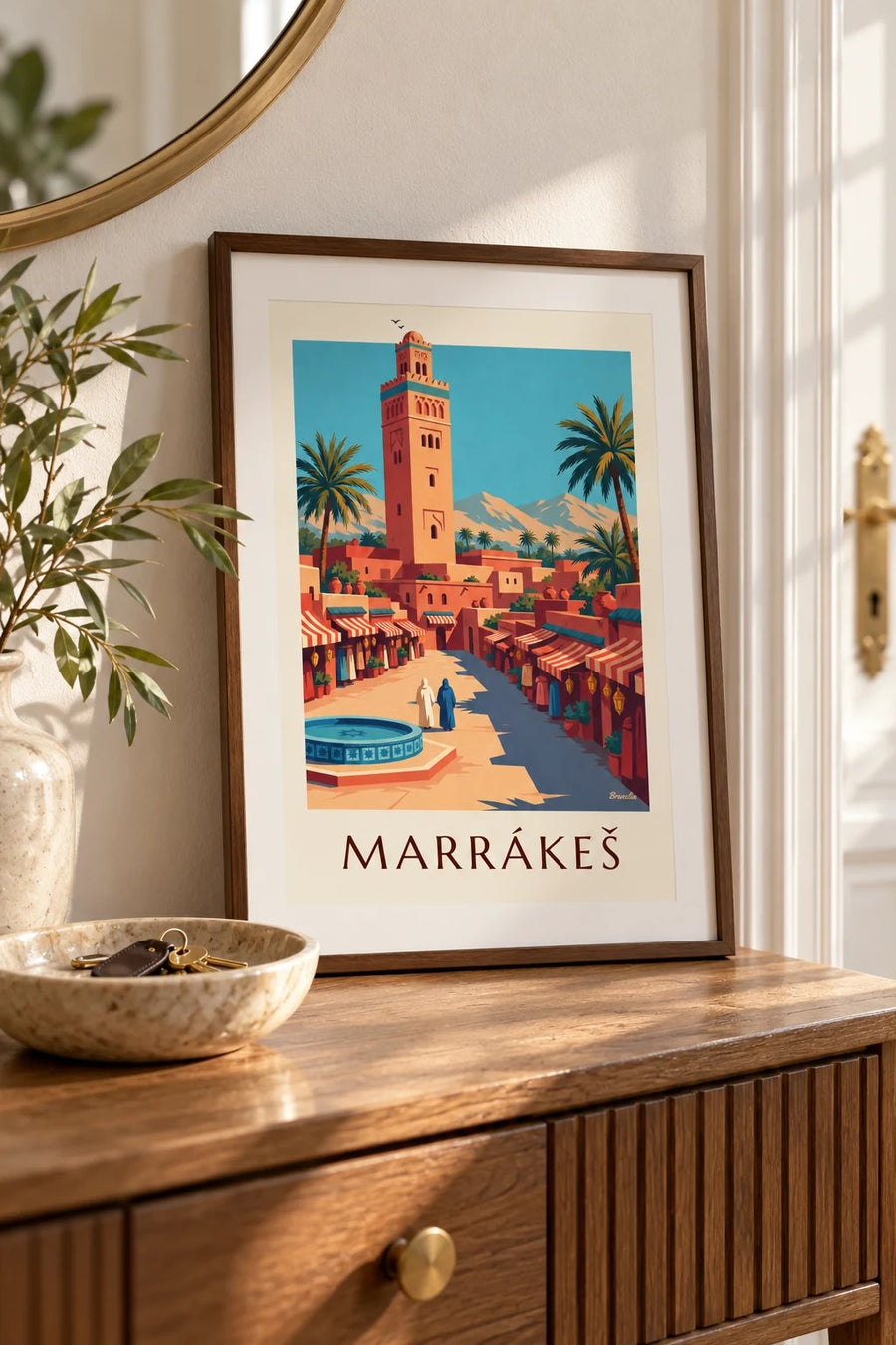 Plakát medína v Marrákeši a minaret Kutubíja: malý formát A4 v rámu